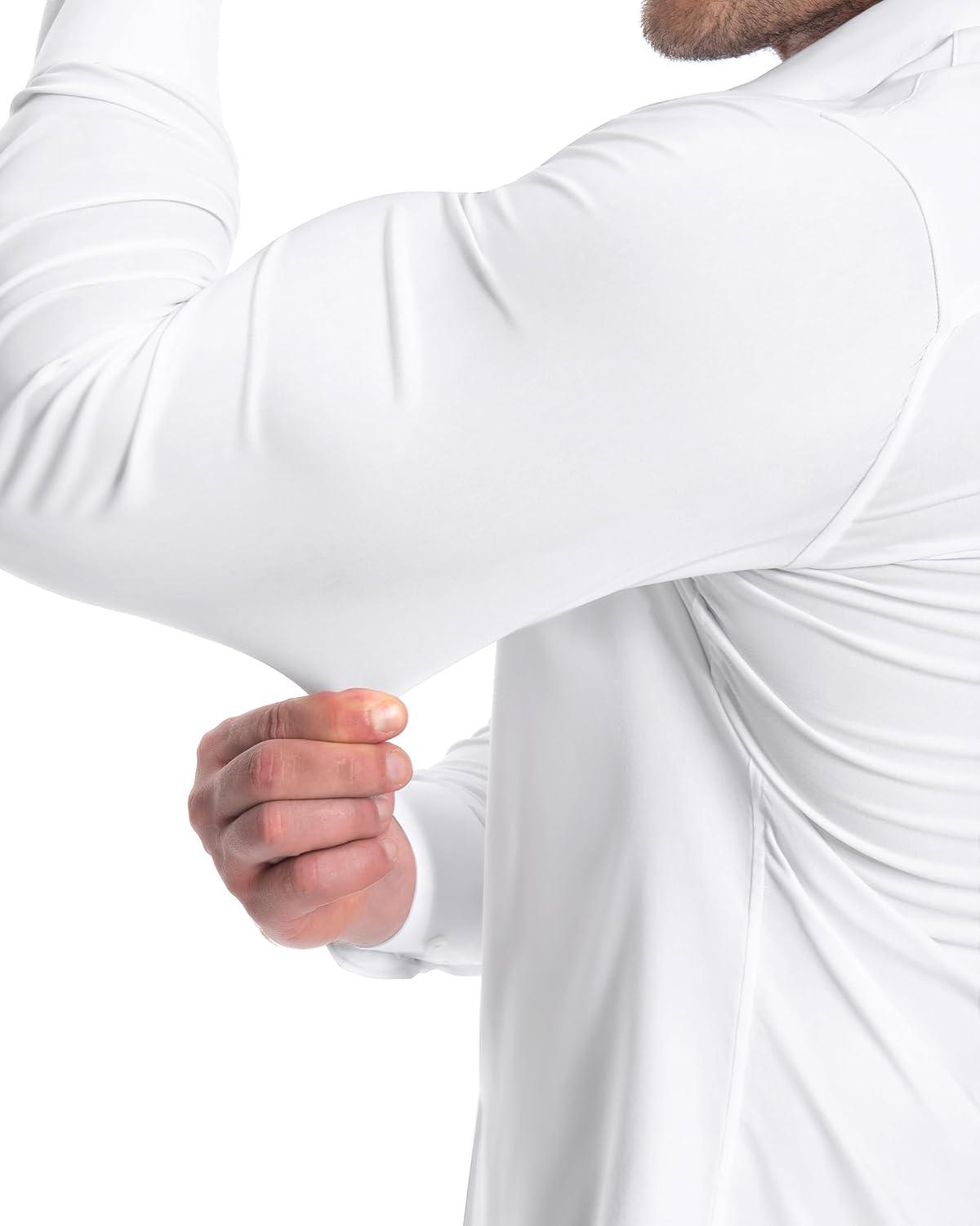 imageAlimens amp Gentle Mens Muscle Fit Dress Shirts Stretch Slim Fit Long Sleeve Button Down Shirts Business Formal Dress ShirtsAll White