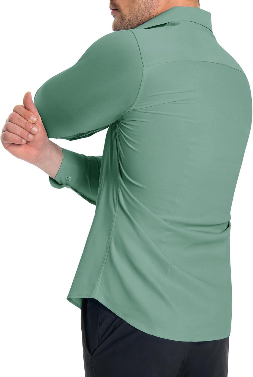imageAlimens amp Gentle Mens Muscle Fit Dress Shirts Stretch Slim Fit Long Sleeve Button Down Shirts Business Formal Dress ShirtsAqua Green