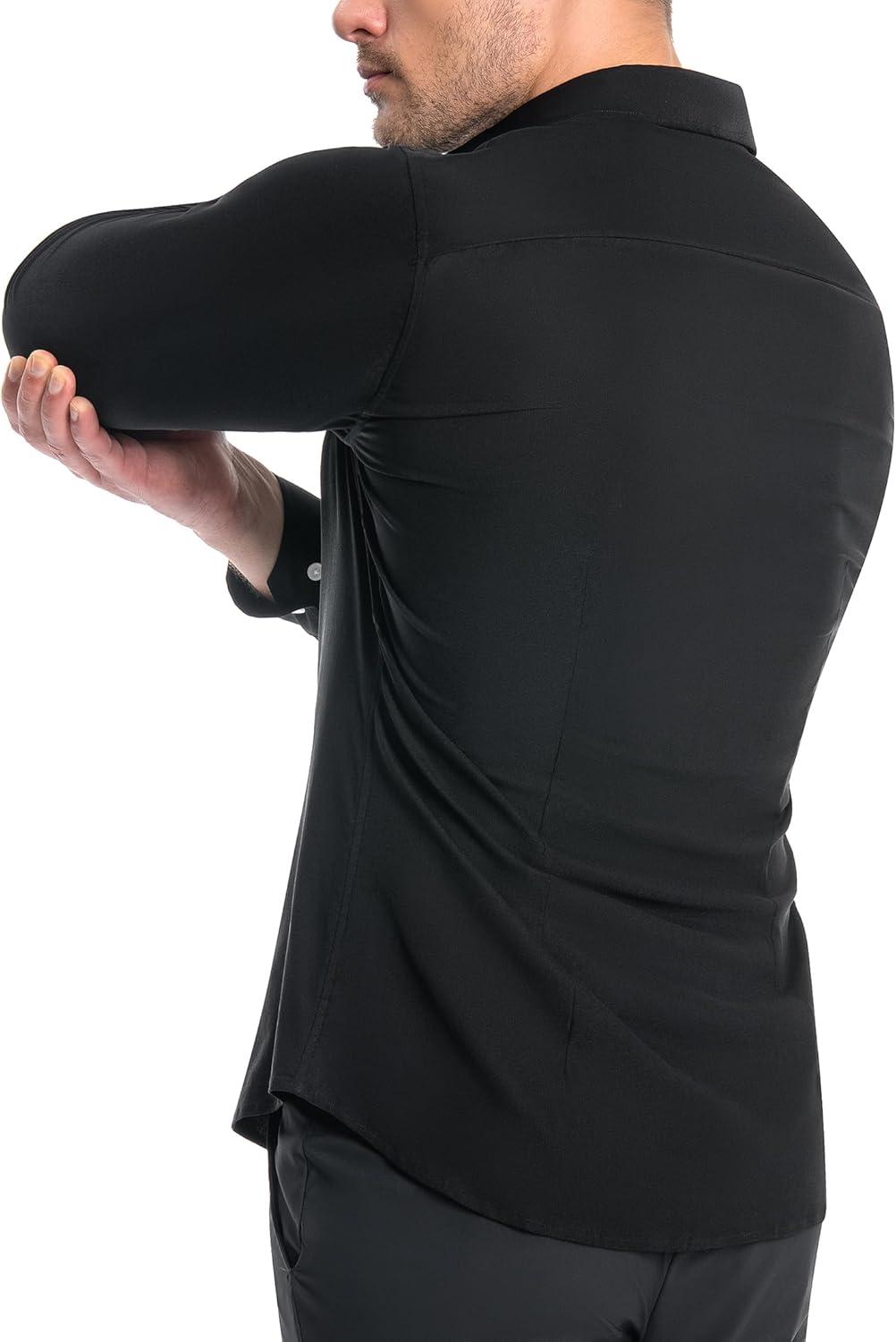 imageAlimens amp Gentle Mens Muscle Fit Dress Shirts Stretch Slim Fit Long Sleeve Button Down Shirts Business Formal Dress ShirtsBlack