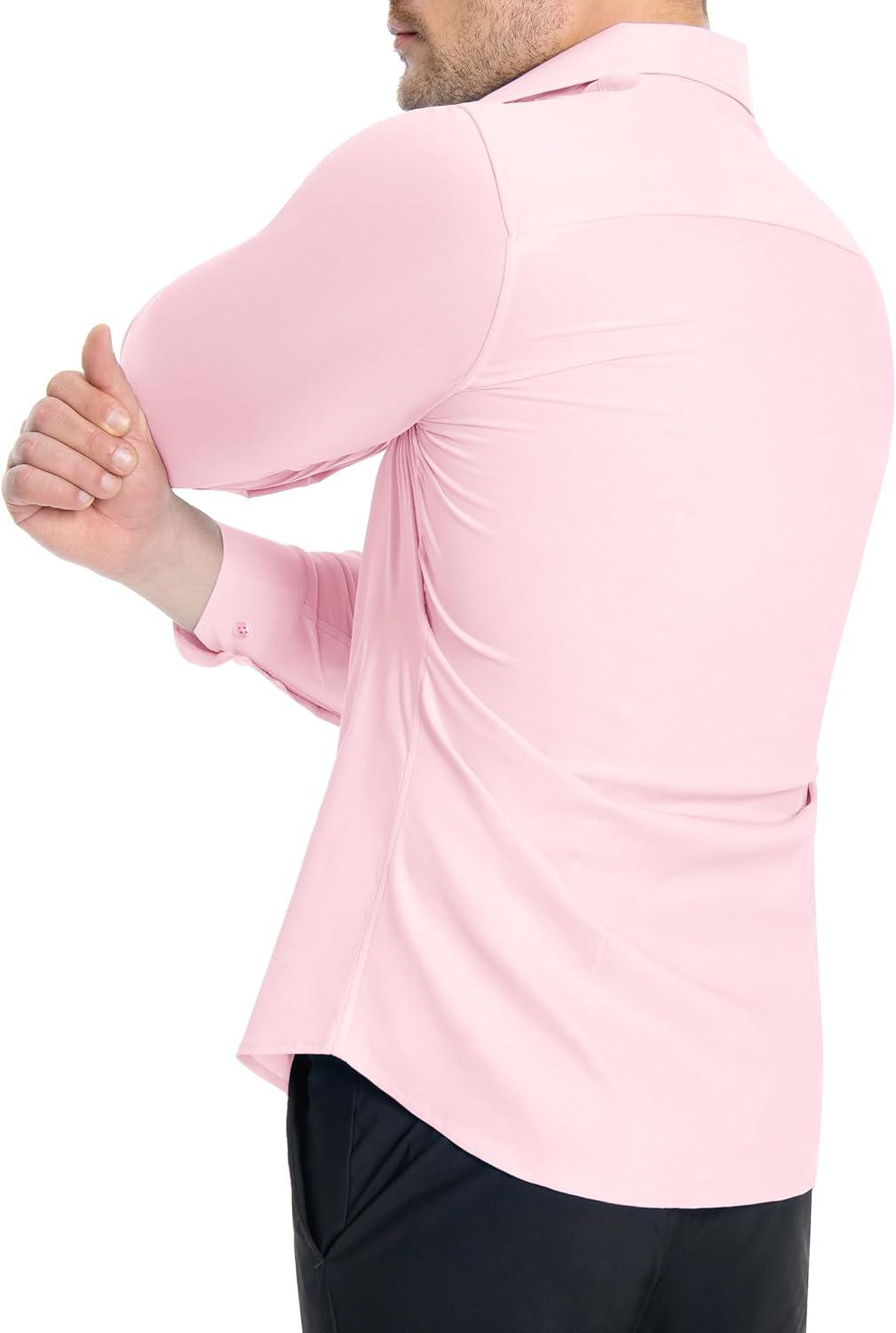 imageAlimens amp Gentle Mens Muscle Fit Dress Shirts Stretch Slim Fit Long Sleeve Button Down Shirts Business Formal Dress ShirtsPink