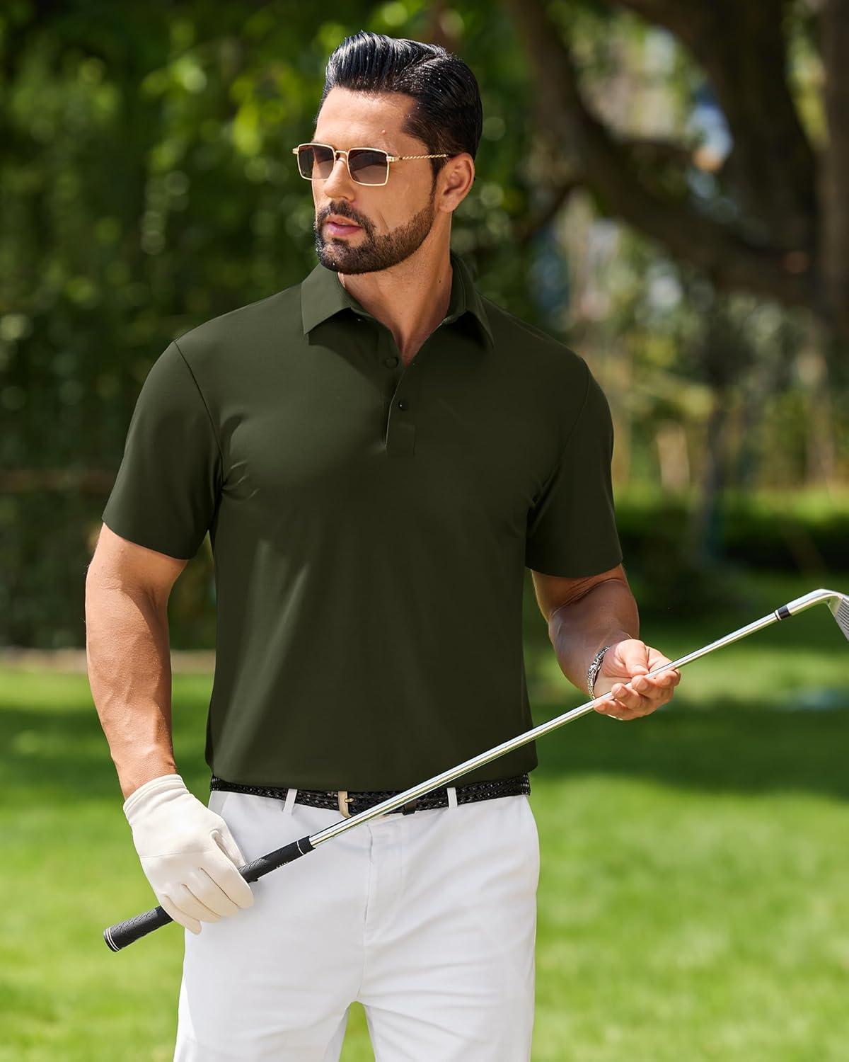 imageAlimens amp Gentle Mens Polo Shirt Stretch Short Sleeve Dry Fit Golf Shirts Moisture Wicking Breathable Tops Daily Tennis SportArmy Green