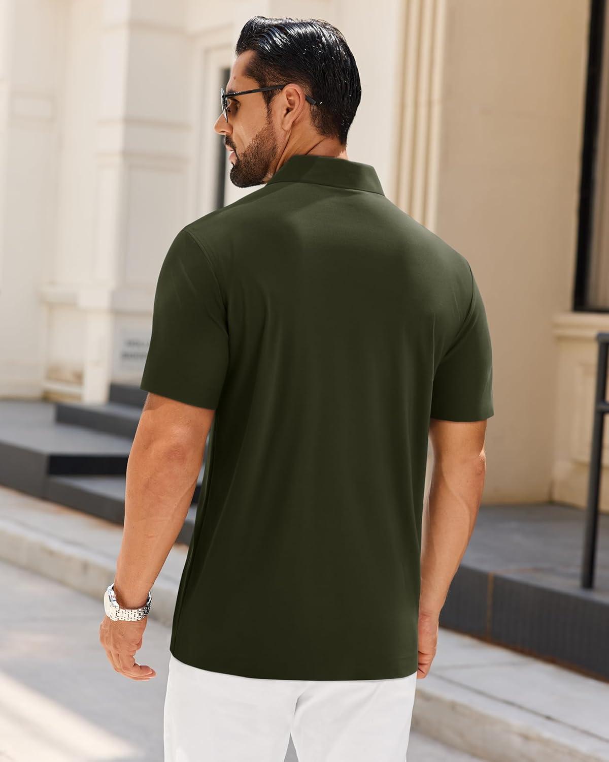 imageAlimens amp Gentle Mens Polo Shirt Stretch Short Sleeve Dry Fit Golf Shirts Moisture Wicking Breathable Tops Daily Tennis SportArmy Green