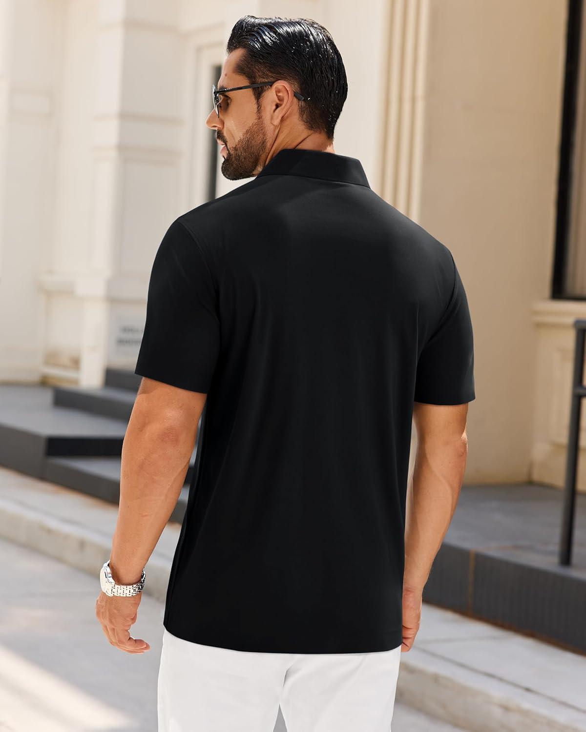 imageAlimens amp Gentle Mens Polo Shirt Stretch Short Sleeve Dry Fit Golf Shirts Moisture Wicking Breathable Tops Daily Tennis SportBlack