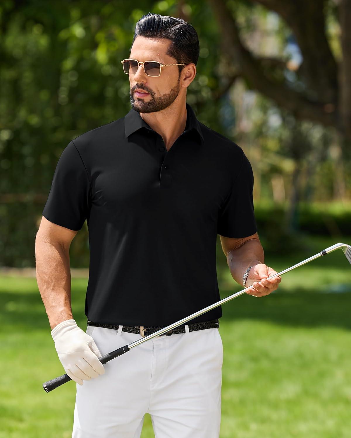 imageAlimens amp Gentle Mens Polo Shirt Stretch Short Sleeve Dry Fit Golf Shirts Moisture Wicking Breathable Tops Daily Tennis SportBlack