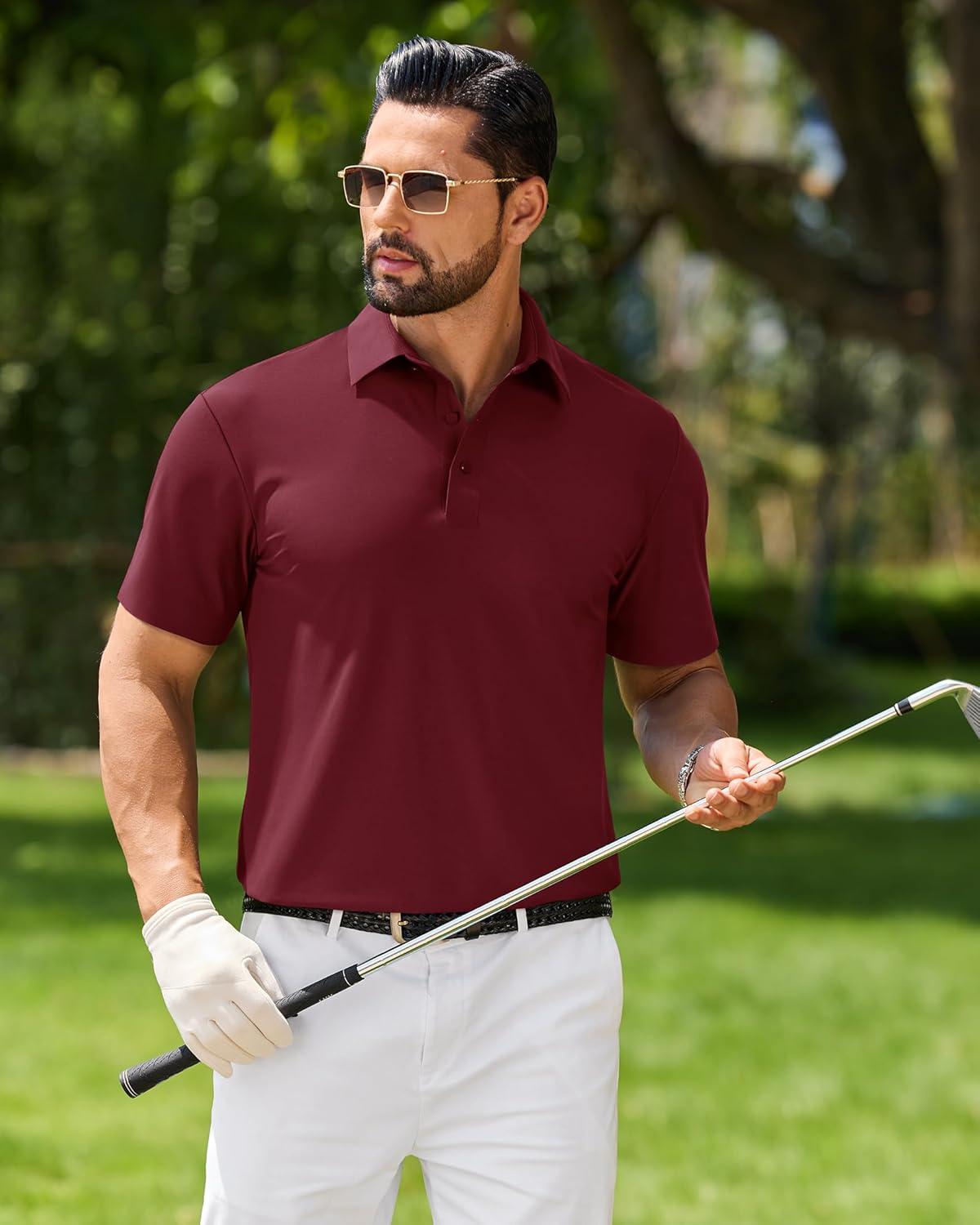 imageAlimens amp Gentle Mens Polo Shirt Stretch Short Sleeve Dry Fit Golf Shirts Moisture Wicking Breathable Tops Daily Tennis SportBurgundy