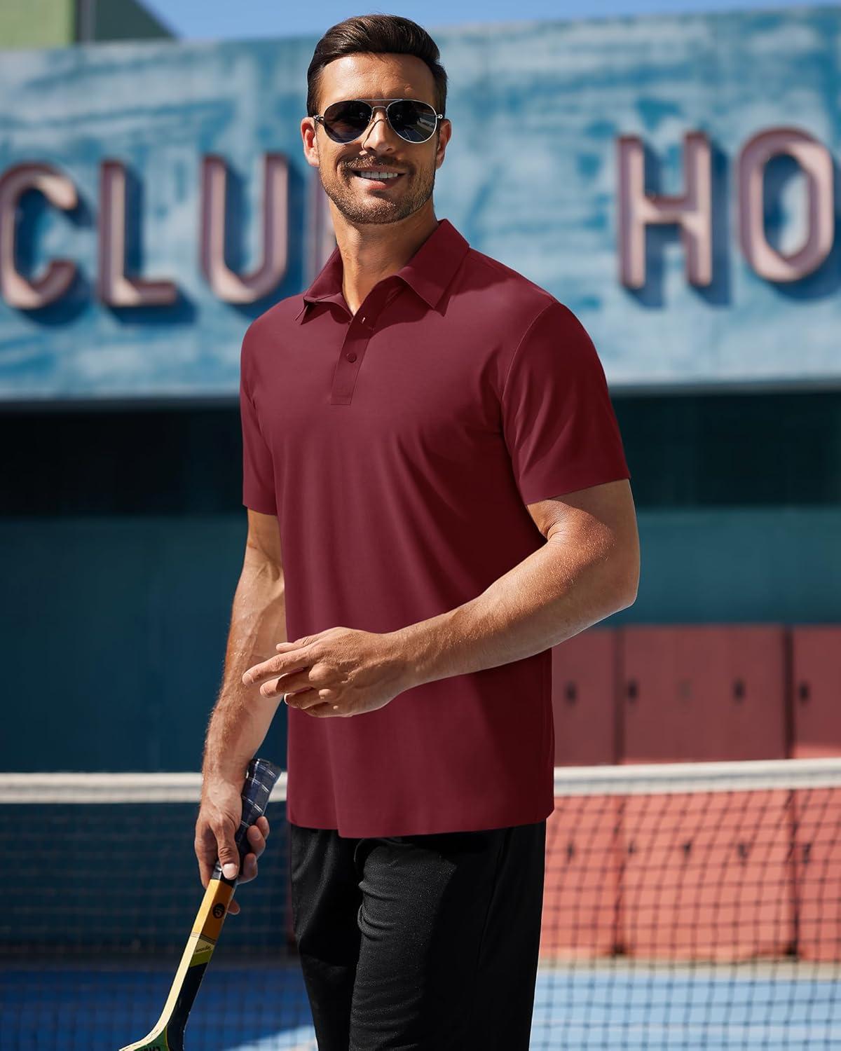 imageAlimens amp Gentle Mens Polo Shirt Stretch Short Sleeve Dry Fit Golf Shirts Moisture Wicking Breathable Tops Daily Tennis SportBurgundy