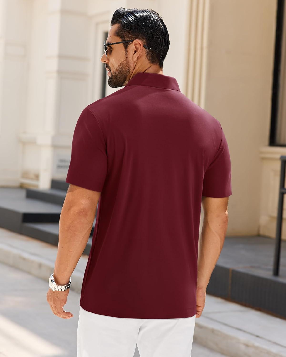 imageAlimens amp Gentle Mens Polo Shirt Stretch Short Sleeve Dry Fit Golf Shirts Moisture Wicking Breathable Tops Daily Tennis SportBurgundy