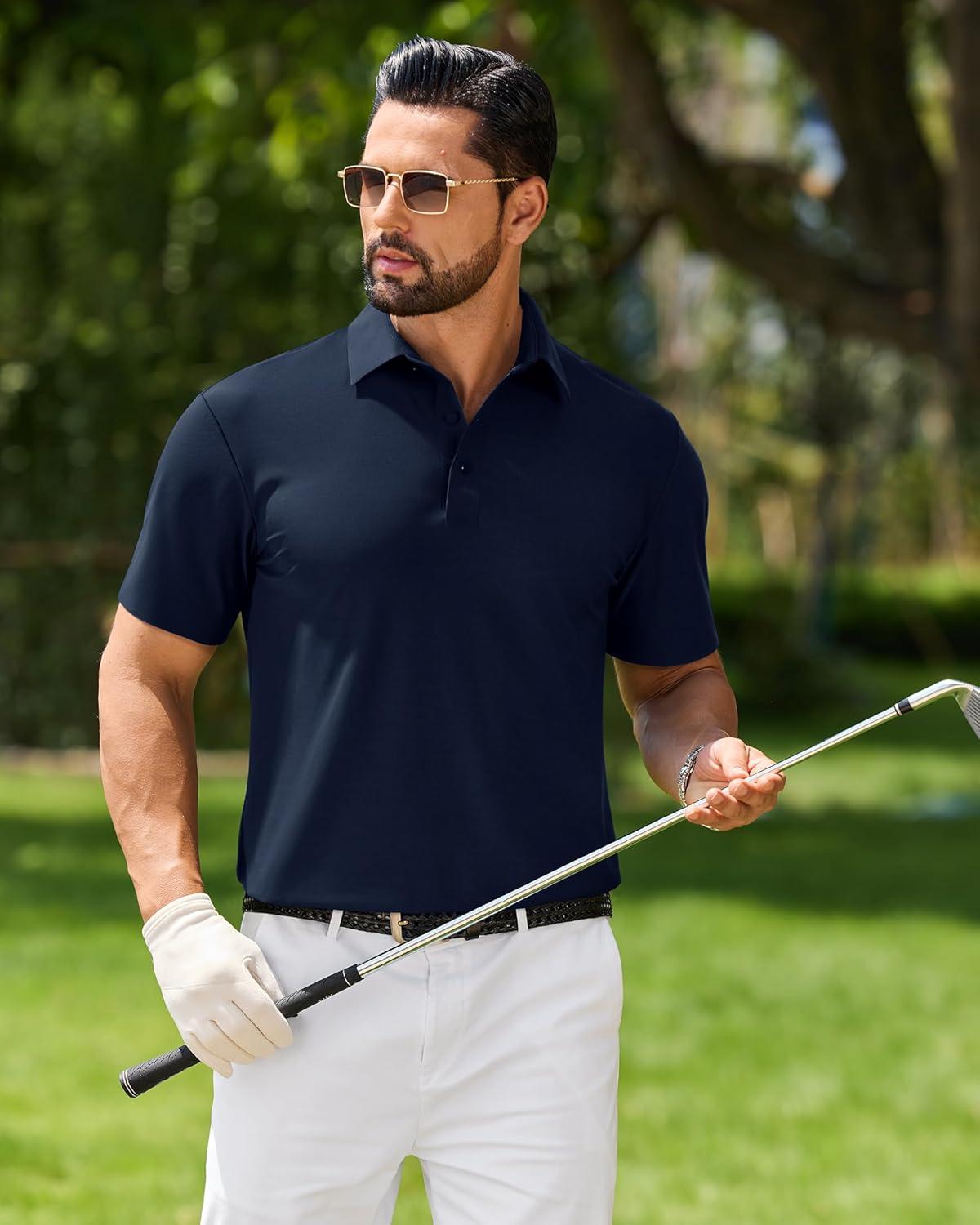 imageAlimens amp Gentle Mens Polo Shirt Stretch Short Sleeve Dry Fit Golf Shirts Moisture Wicking Breathable Tops Daily Tennis SportNavy Blue