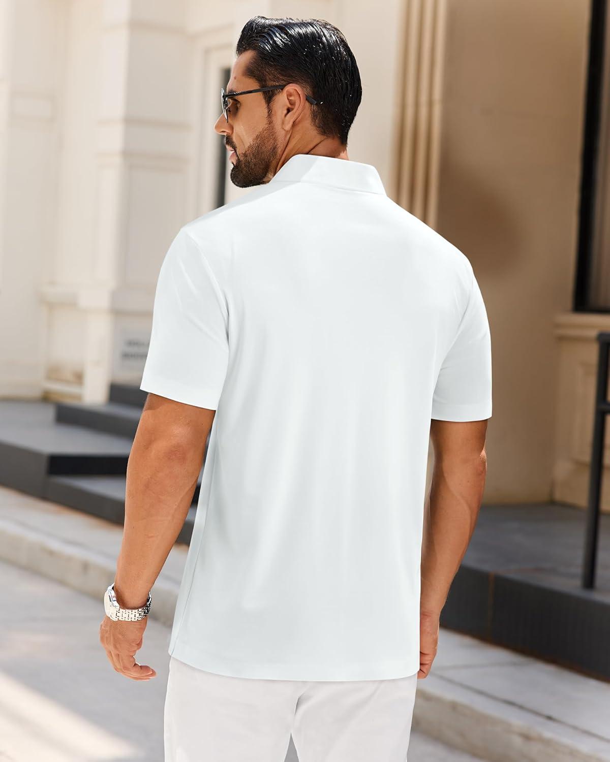 imageAlimens amp Gentle Mens Polo Shirt Stretch Short Sleeve Dry Fit Golf Shirts Moisture Wicking Breathable Tops Daily Tennis SportWhite