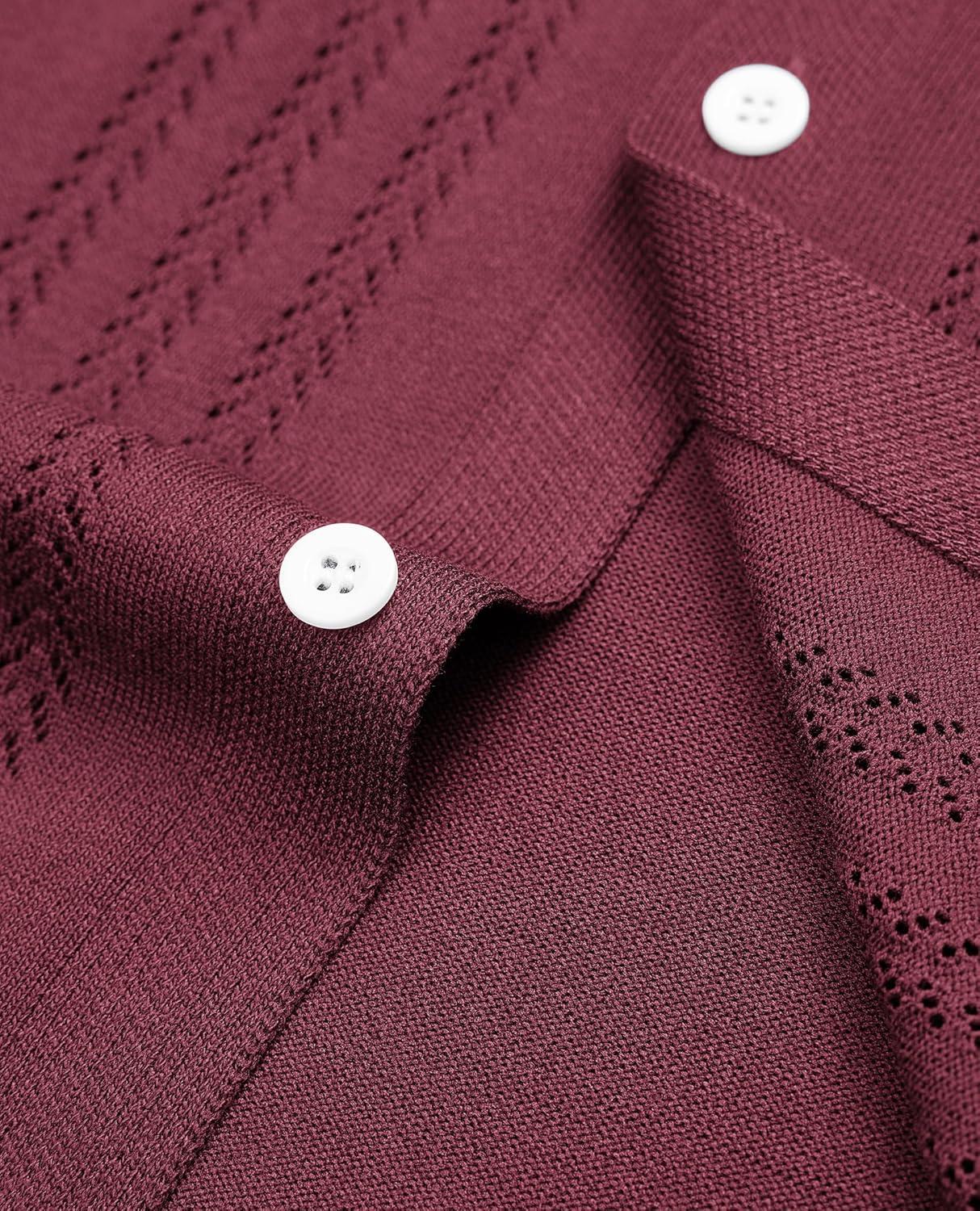 imageAlimens amp Gentle Mens Shirts Casual Button Down Shirts Beach Vintage Knit Short Sleeve Polo Shirt for Men01burgundy