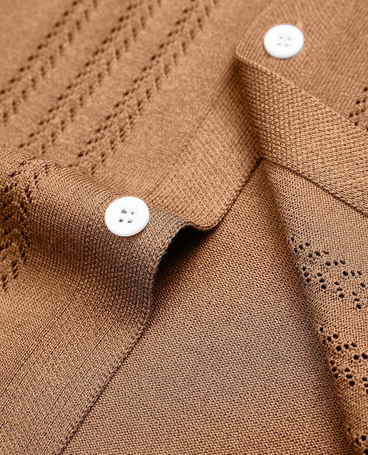 imageAlimens amp Gentle Mens Shirts Casual Button Down Shirts Beach Vintage Knit Short Sleeve Polo Shirt for Men02brown