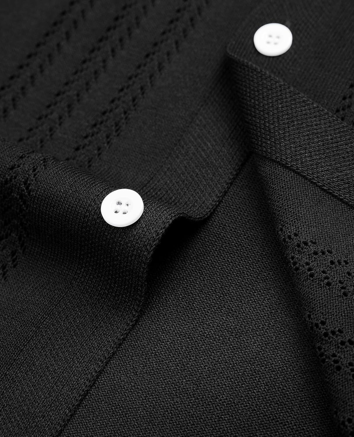 imageAlimens amp Gentle Mens Shirts Casual Button Down Shirts Beach Vintage Knit Short Sleeve Polo Shirt for Men03black