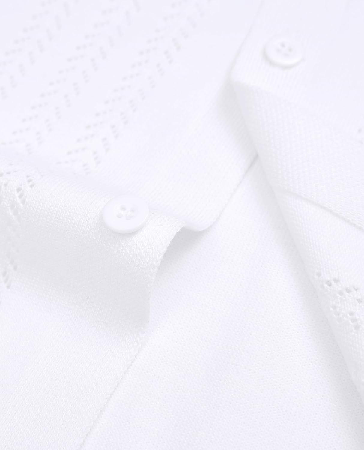 imageAlimens amp Gentle Mens Shirts Casual Button Down Shirts Beach Vintage Knit Short Sleeve Polo Shirt for Men04white