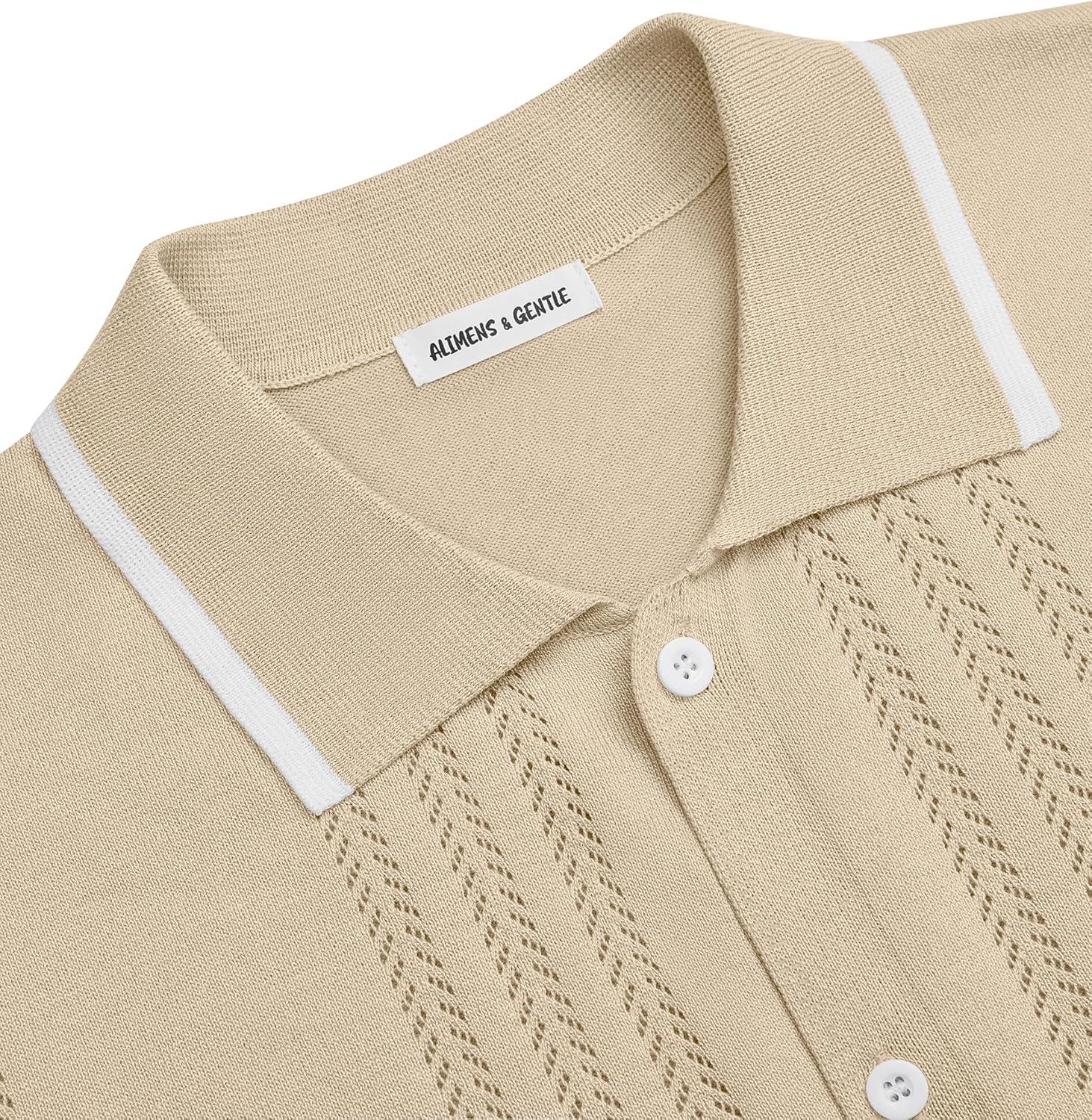 imageAlimens amp Gentle Mens Shirts Casual Button Down Shirts Beach Vintage Knit Short Sleeve Polo Shirt for Men06light Khaki