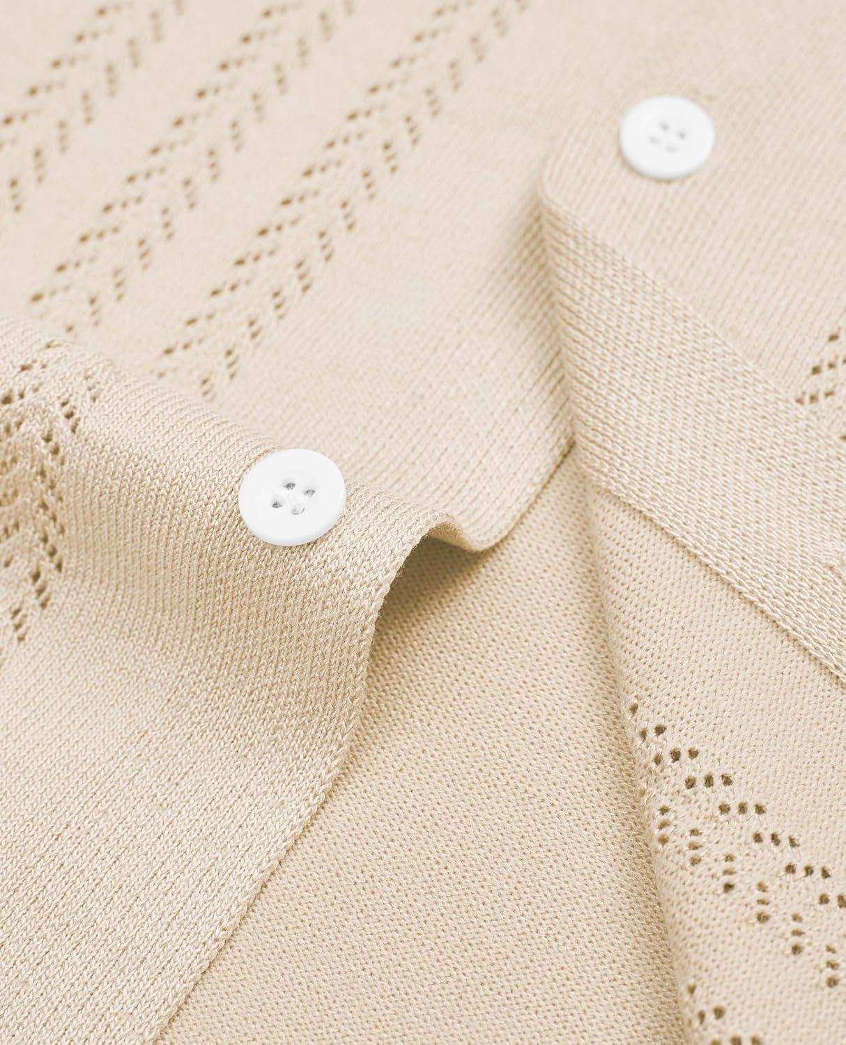 imageAlimens amp Gentle Mens Shirts Casual Button Down Shirts Beach Vintage Knit Short Sleeve Polo Shirt for Men08cream
