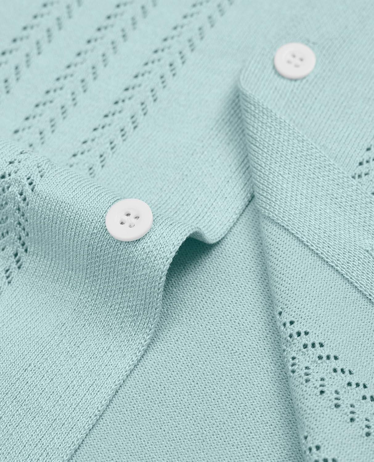 imageAlimens amp Gentle Mens Shirts Casual Button Down Shirts Beach Vintage Knit Short Sleeve Polo Shirt for Men09light Green