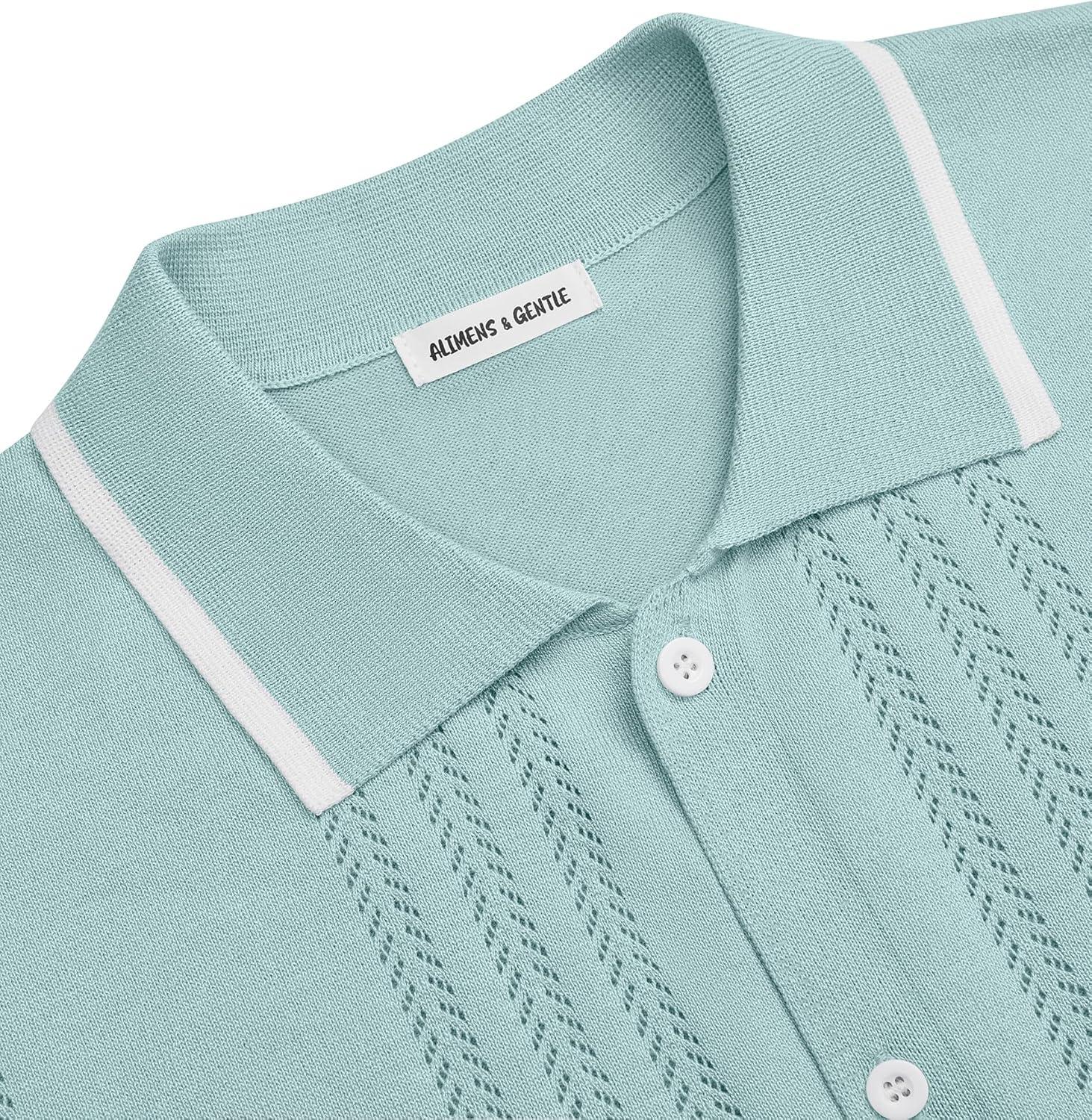 imageAlimens amp Gentle Mens Shirts Casual Button Down Shirts Beach Vintage Knit Short Sleeve Polo Shirt for Men09light Green