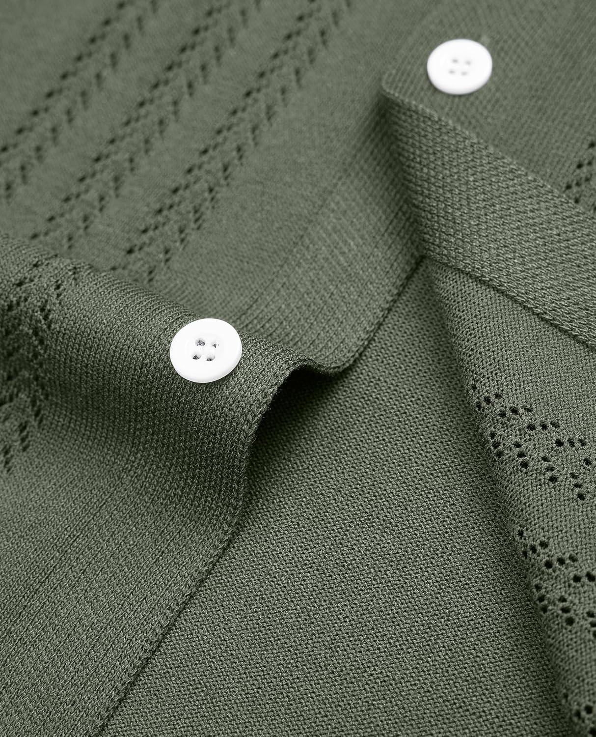imageAlimens amp Gentle Mens Shirts Casual Button Down Shirts Beach Vintage Knit Short Sleeve Polo Shirt for Men11army Green
