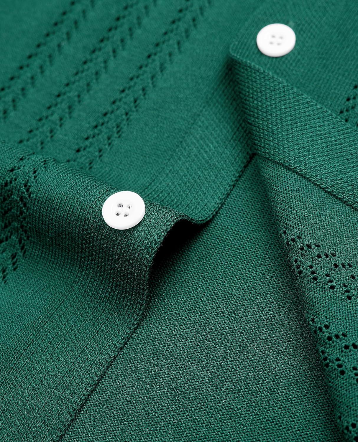 imageAlimens amp Gentle Mens Shirts Casual Button Down Shirts Beach Vintage Knit Short Sleeve Polo Shirt for Men12dark Green