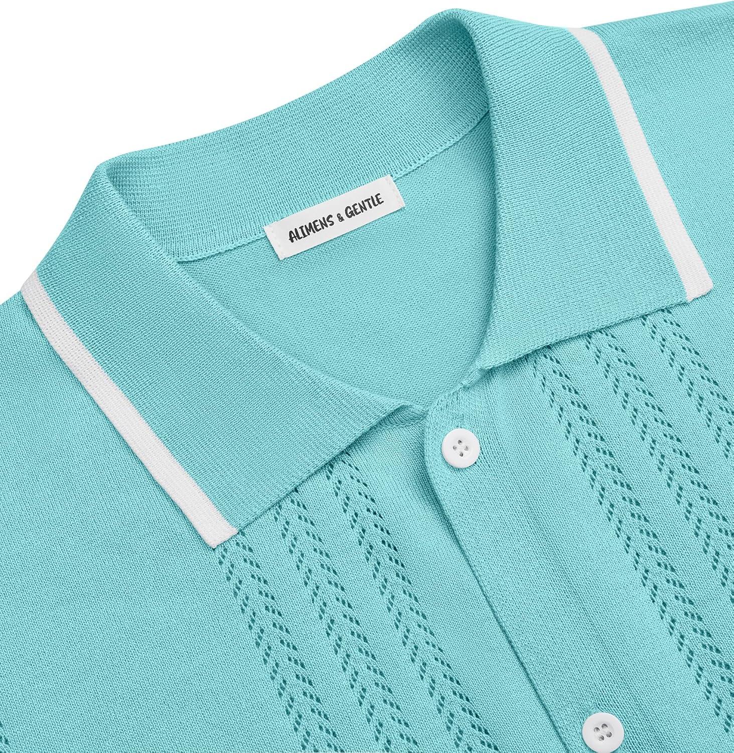 imageAlimens amp Gentle Mens Shirts Casual Button Down Shirts Beach Vintage Knit Short Sleeve Polo Shirt for Men13ice Green