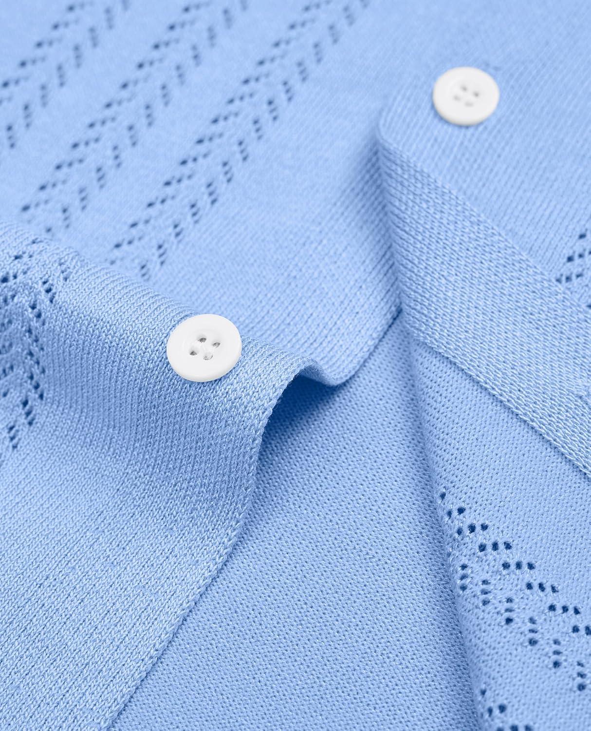 imageAlimens amp Gentle Mens Shirts Casual Button Down Shirts Beach Vintage Knit Short Sleeve Polo Shirt for Men14light Blue