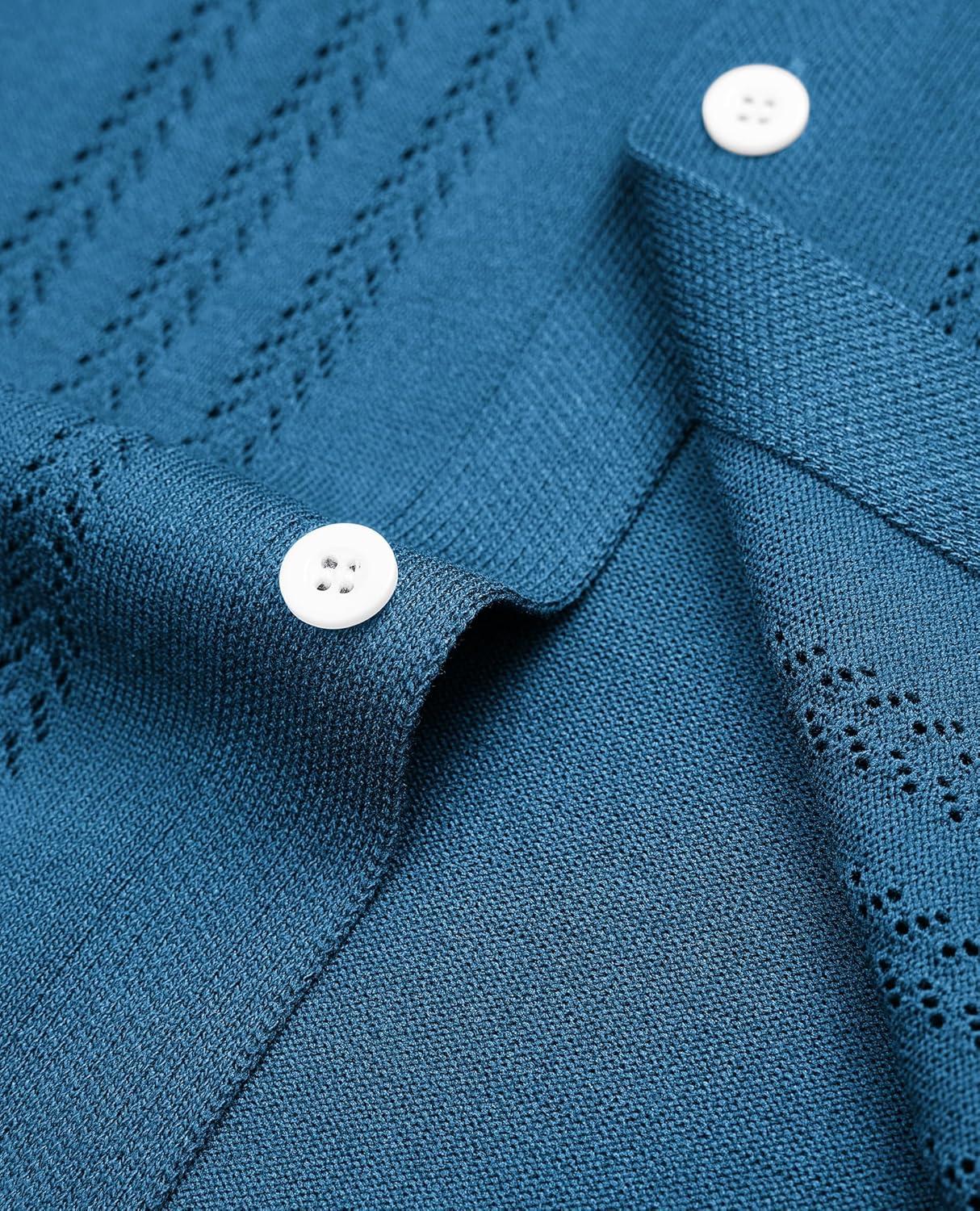 imageAlimens amp Gentle Mens Shirts Casual Button Down Shirts Beach Vintage Knit Short Sleeve Polo Shirt for Men15lake Blue
