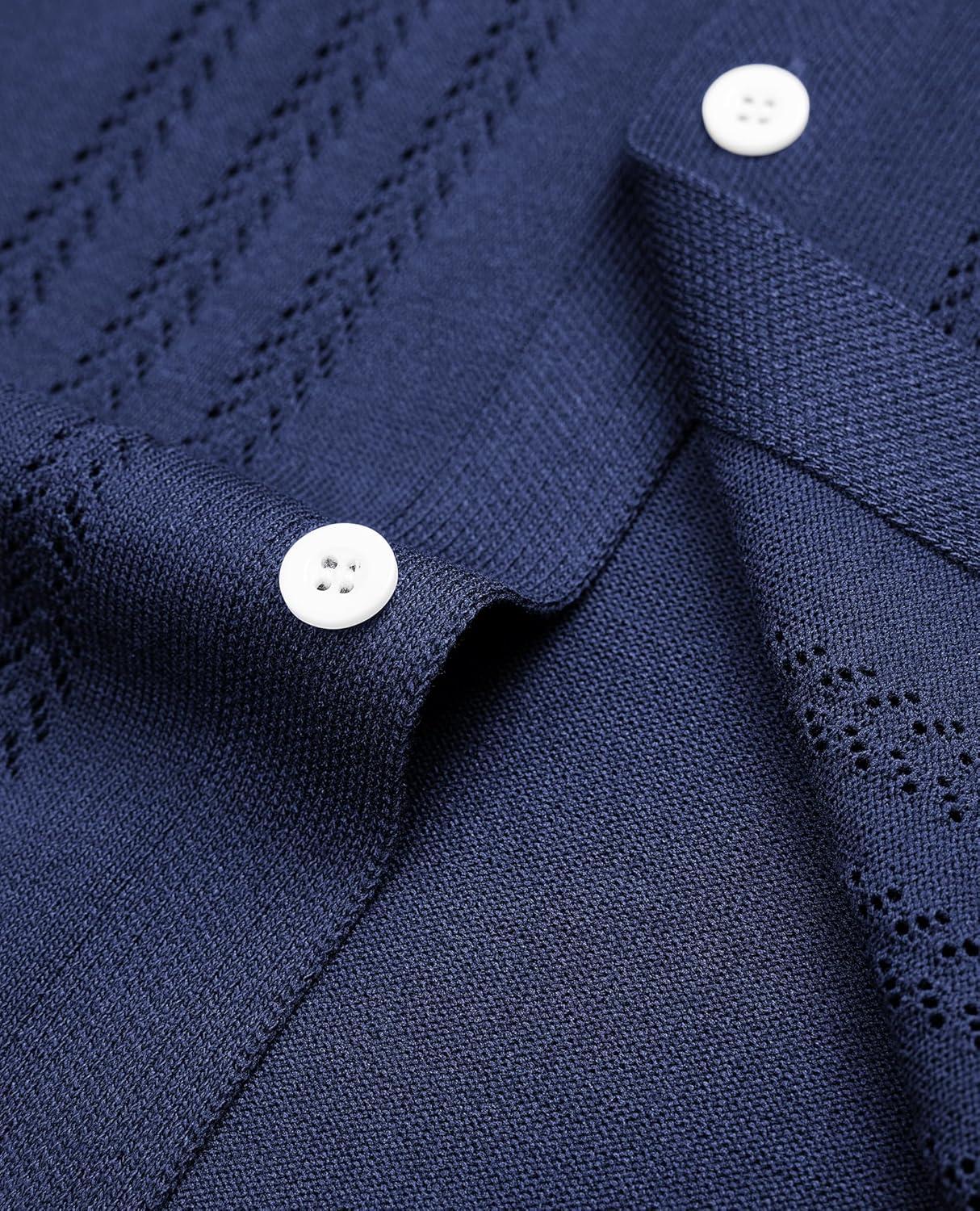imageAlimens amp Gentle Mens Shirts Casual Button Down Shirts Beach Vintage Knit Short Sleeve Polo Shirt for Men15navy Blue