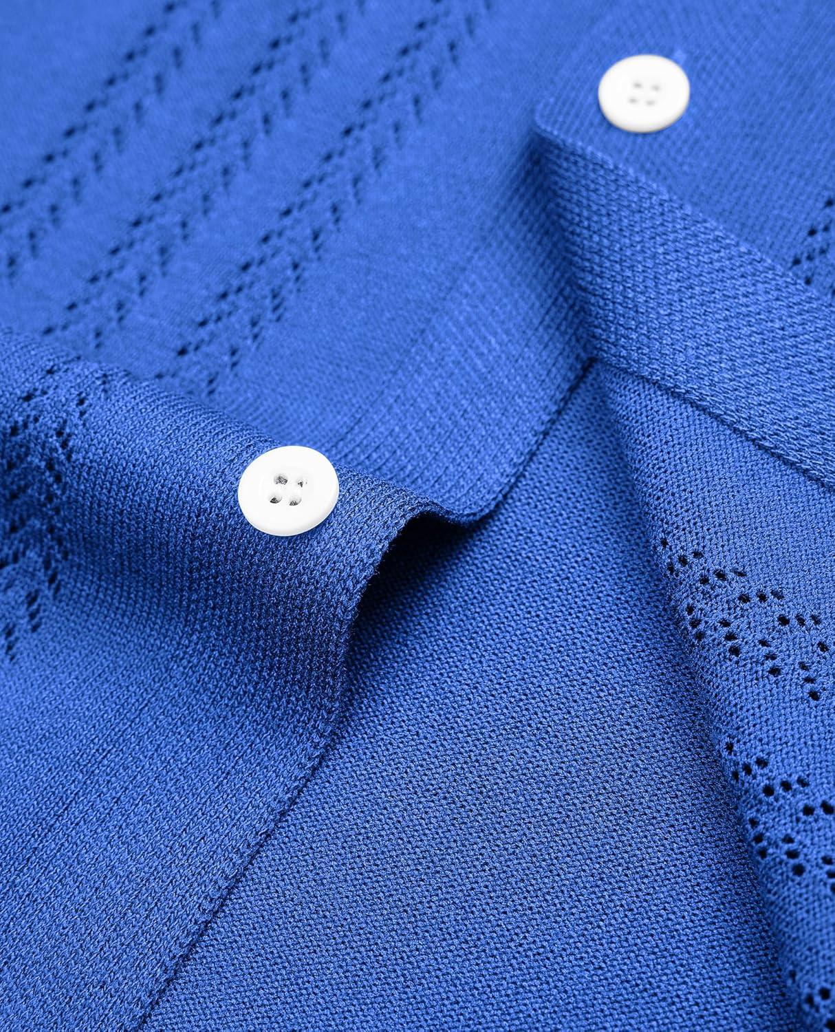 imageAlimens amp Gentle Mens Shirts Casual Button Down Shirts Beach Vintage Knit Short Sleeve Polo Shirt for Men16royal Blue