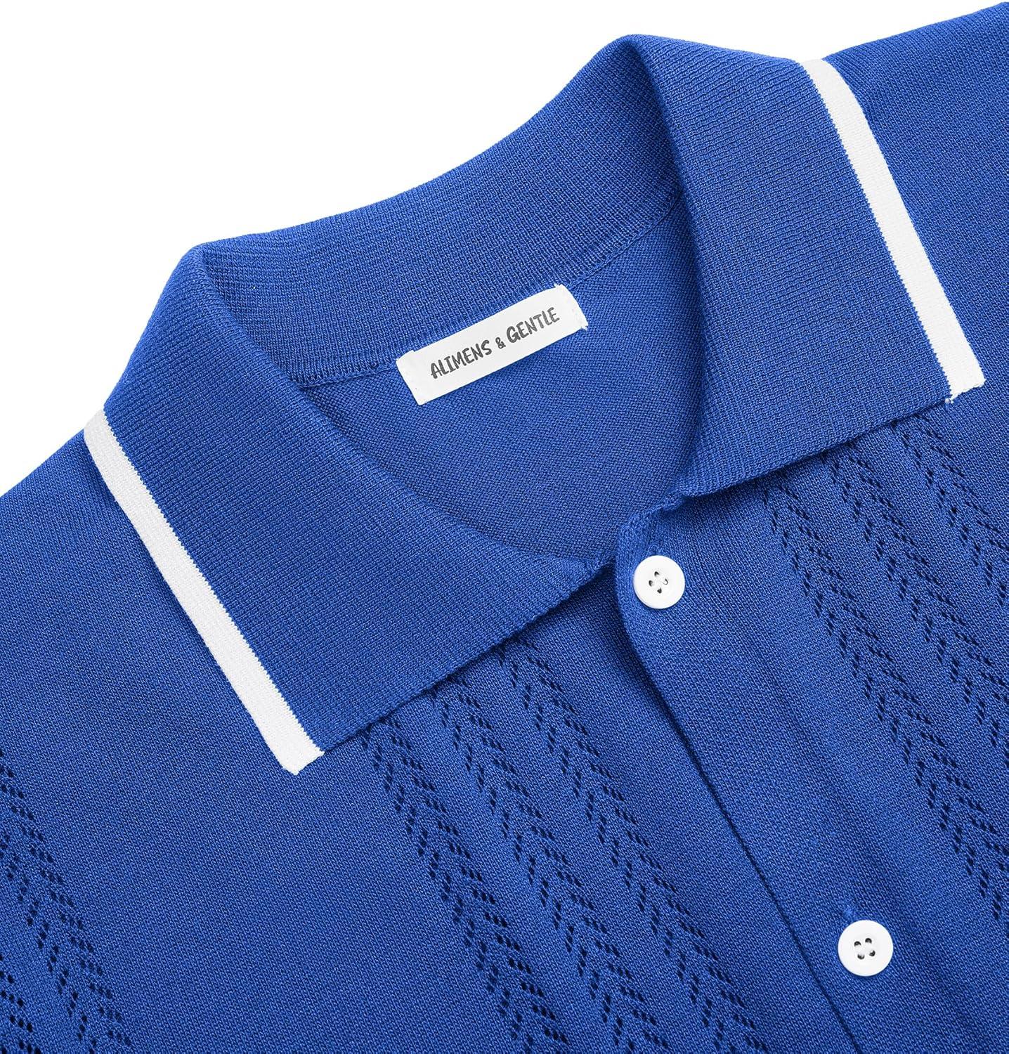 imageAlimens amp Gentle Mens Shirts Casual Button Down Shirts Beach Vintage Knit Short Sleeve Polo Shirt for Men16royal Blue