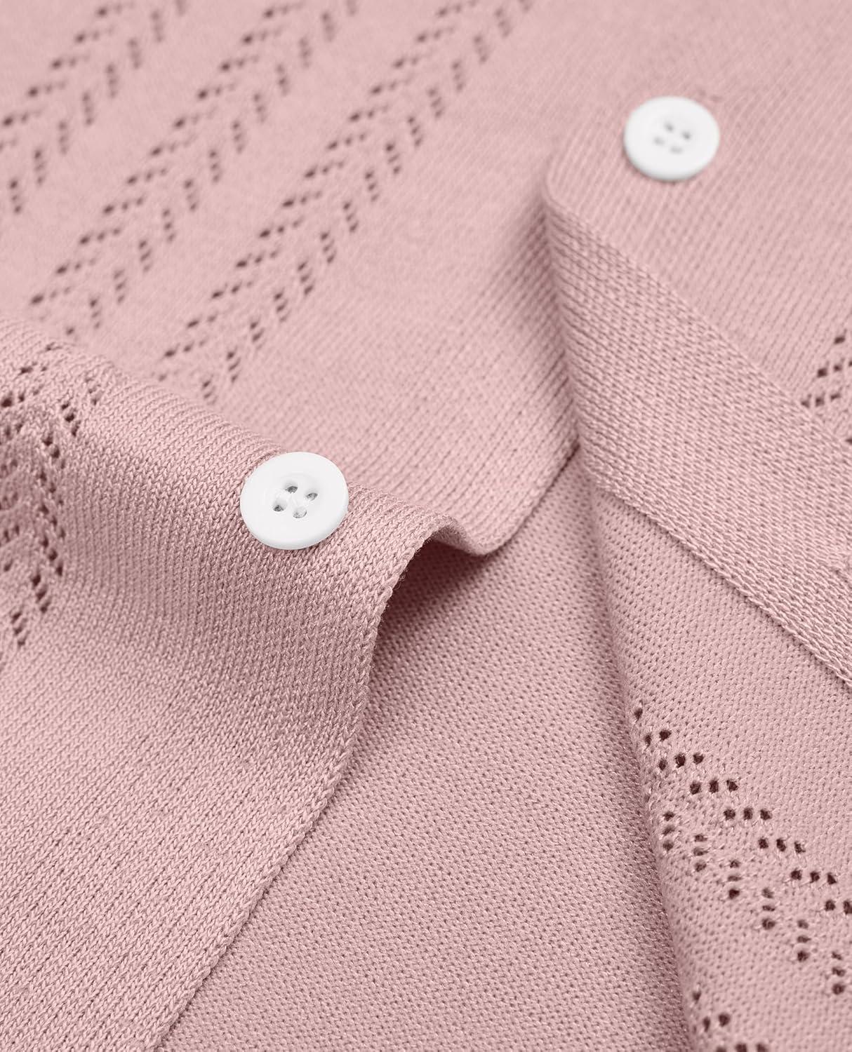 imageAlimens amp Gentle Mens Shirts Casual Button Down Shirts Beach Vintage Knit Short Sleeve Polo Shirt for Men17pink