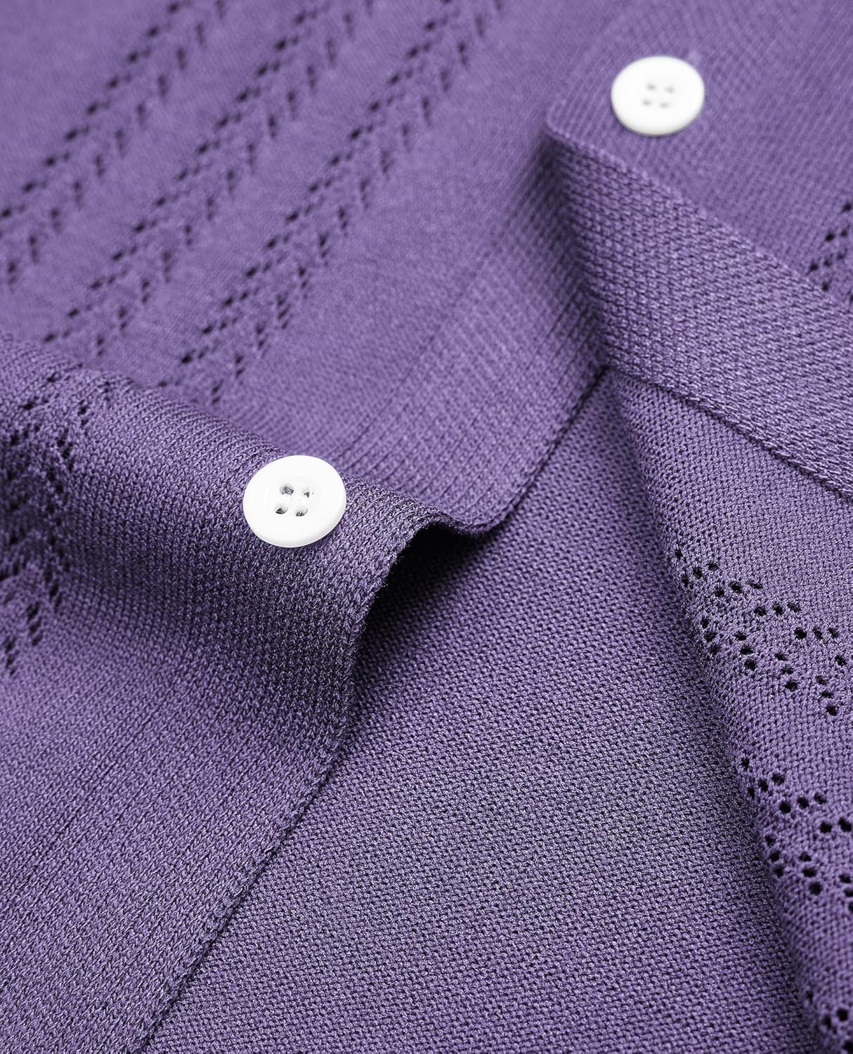 imageAlimens amp Gentle Mens Shirts Casual Button Down Shirts Beach Vintage Knit Short Sleeve Polo Shirt for Men18light Purple