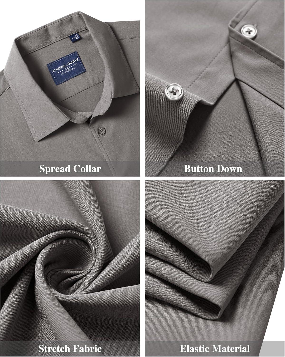 imageAlimens amp Gentle Mens Short Sleeve Dress Shirts Stretch Regular Fit Shirt Casual Button Down Business Shirts Dark Grey
