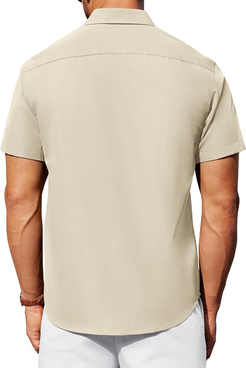 imageAlimens amp Gentle Mens Short Sleeve Dress Shirts Wrinkle Free Untucked Casual Button Down ShirtApricot