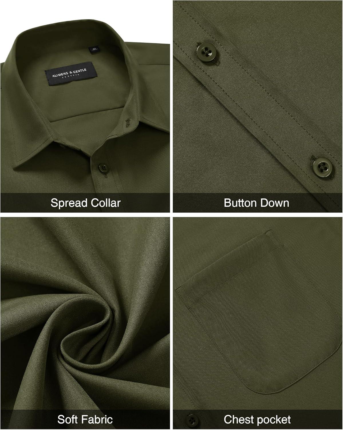 imageAlimens amp Gentle Mens Short Sleeve Dress Shirts Wrinkle Free Untucked Casual Button Down ShirtArmy Green
