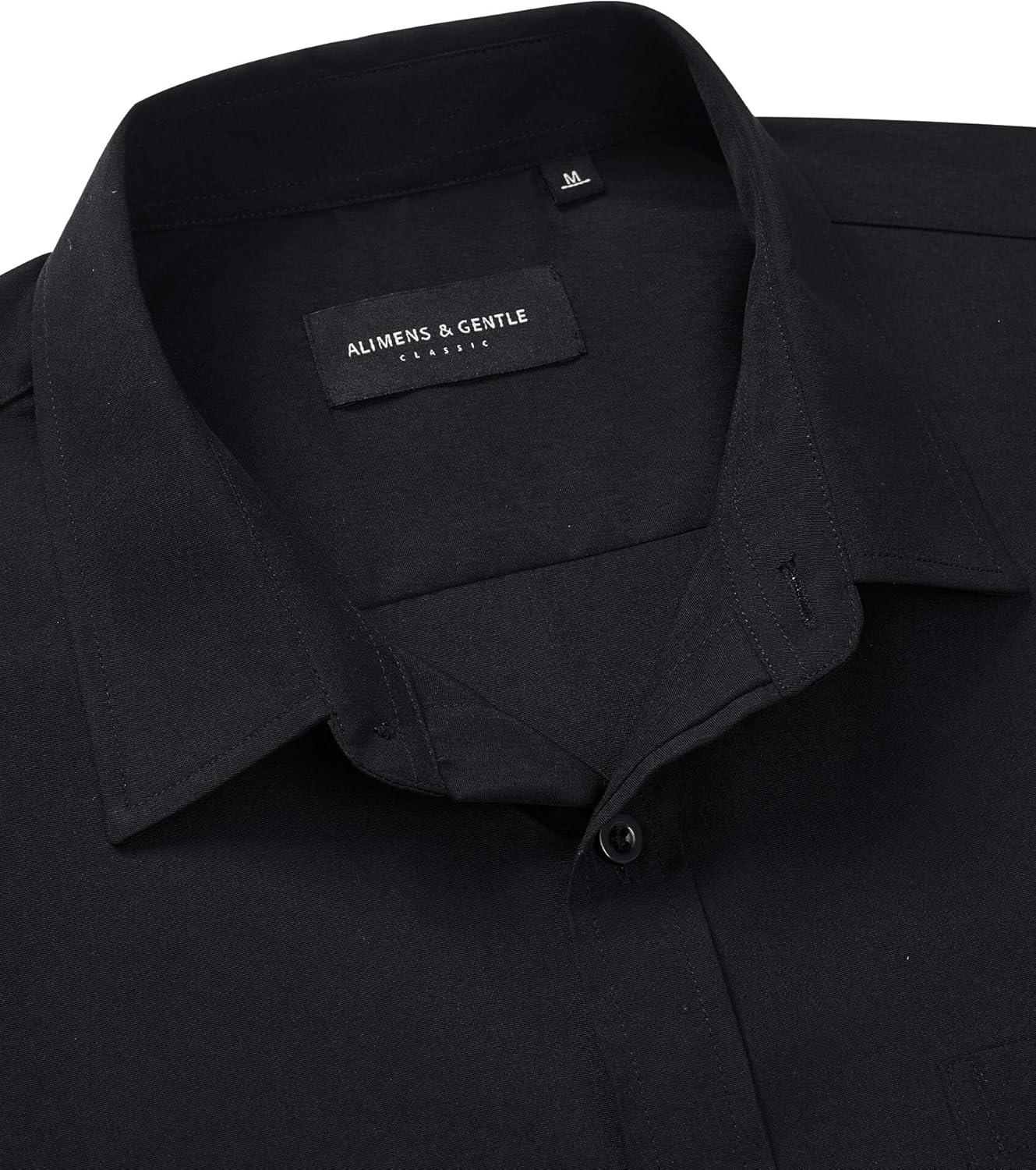 imageAlimens amp Gentle Mens Short Sleeve Dress Shirts Wrinkle Free Untucked Casual Button Down ShirtBlack