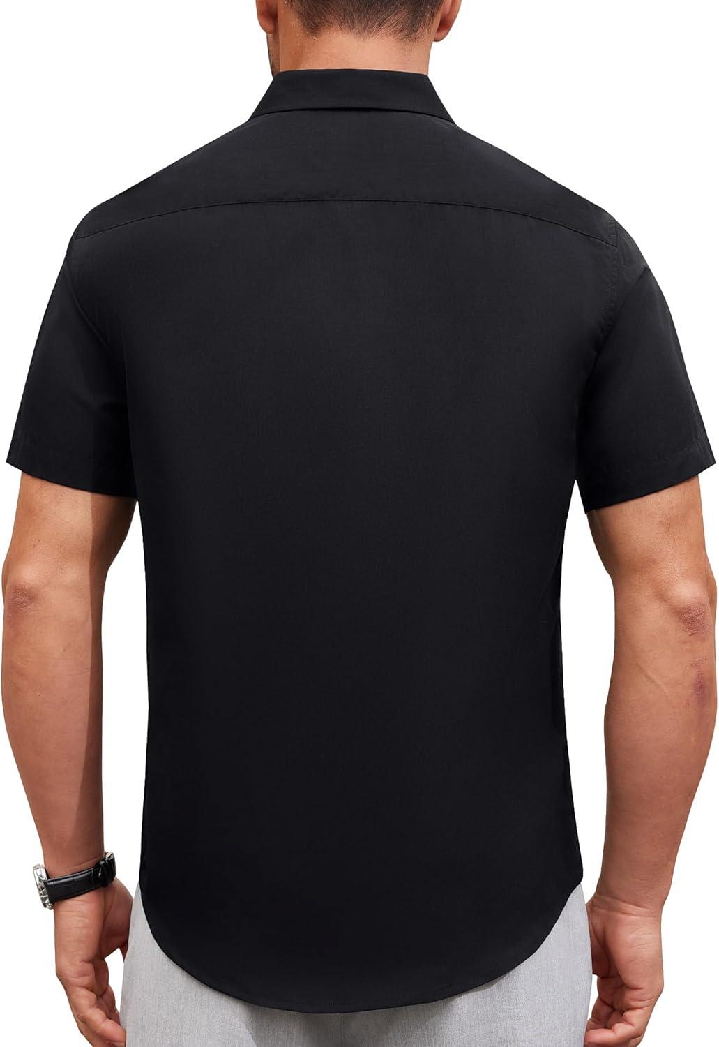 imageAlimens amp Gentle Mens Short Sleeve Dress Shirts Wrinkle Free Untucked Casual Button Down ShirtBlack