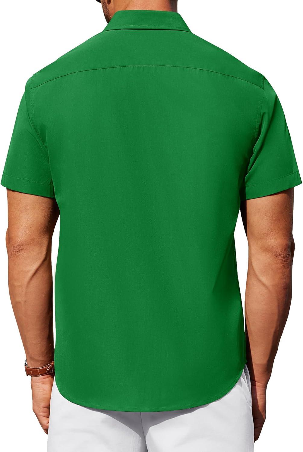 imageAlimens amp Gentle Mens Short Sleeve Dress Shirts Wrinkle Free Untucked Casual Button Down ShirtBright Green
