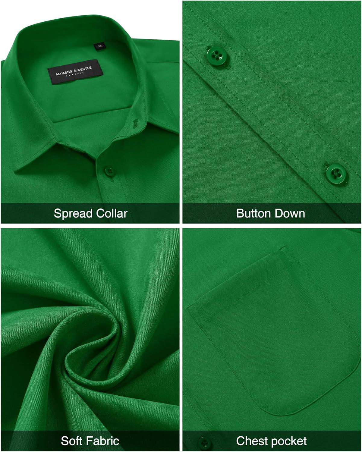 imageAlimens amp Gentle Mens Short Sleeve Dress Shirts Wrinkle Free Untucked Casual Button Down ShirtBright Green
