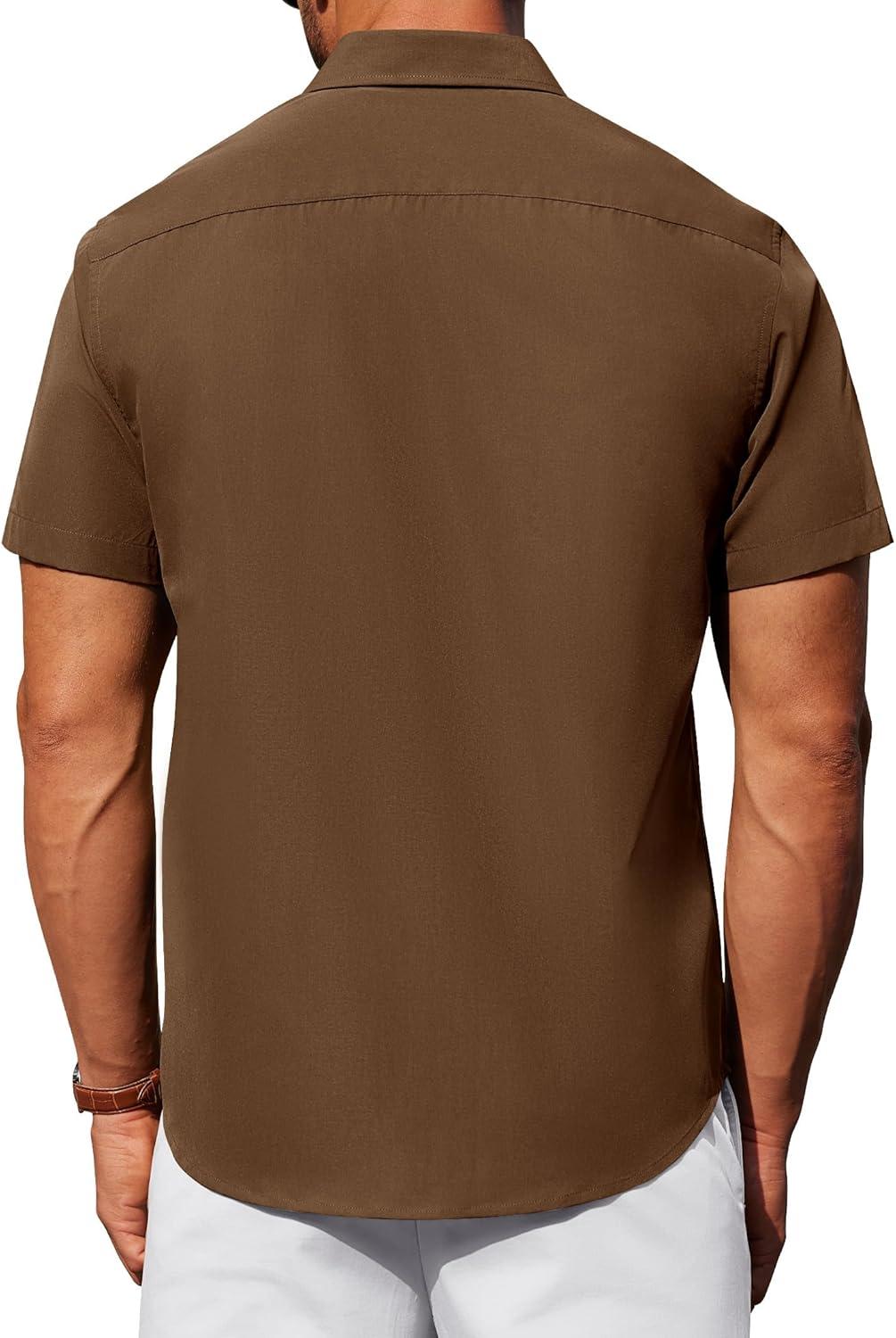 imageAlimens amp Gentle Mens Short Sleeve Dress Shirts Wrinkle Free Untucked Casual Button Down ShirtBrown