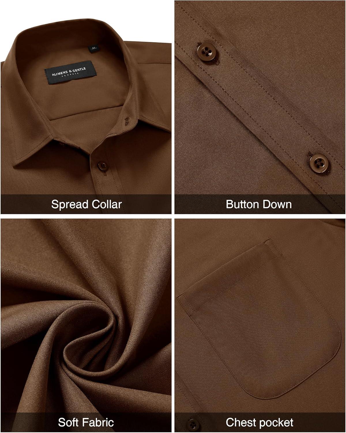 imageAlimens amp Gentle Mens Short Sleeve Dress Shirts Wrinkle Free Untucked Casual Button Down ShirtBrown