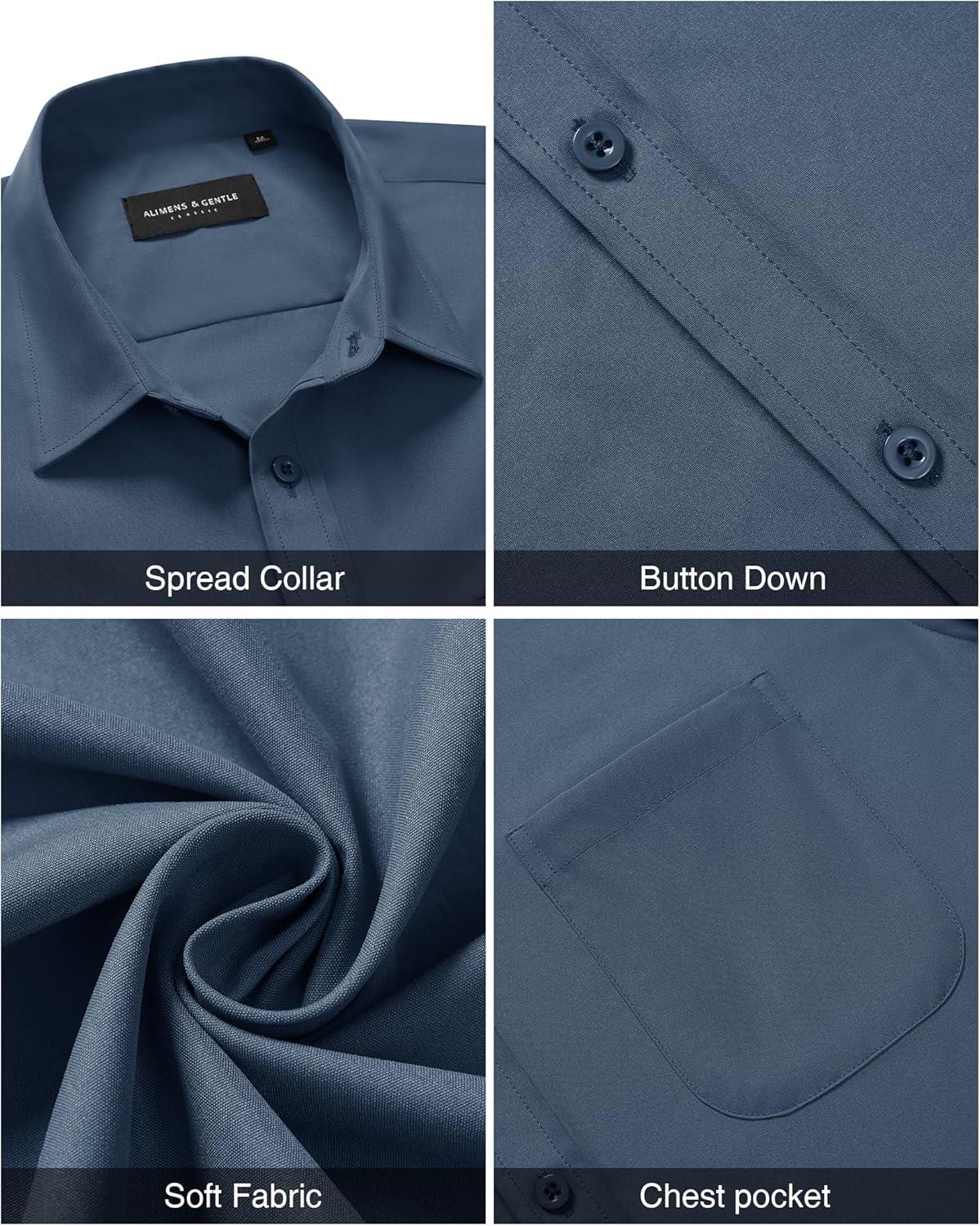 imageAlimens amp Gentle Mens Short Sleeve Dress Shirts Wrinkle Free Untucked Casual Button Down ShirtCaptain Blue