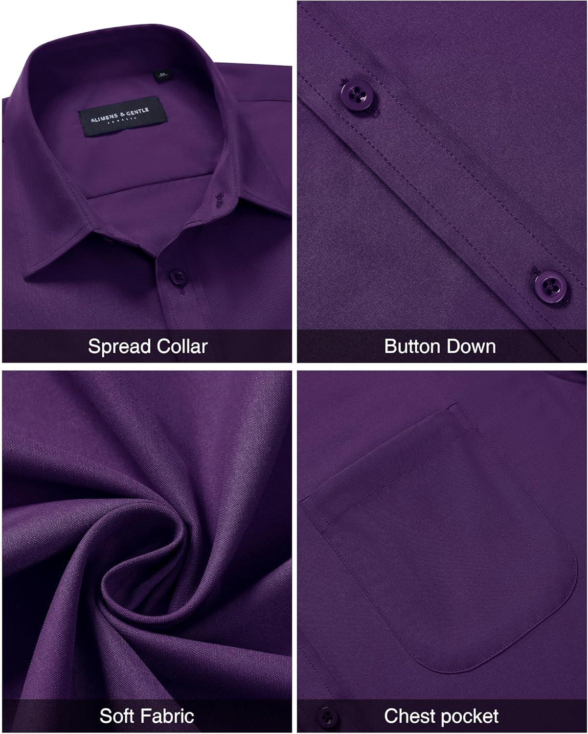 imageAlimens amp Gentle Mens Short Sleeve Dress Shirts Wrinkle Free Untucked Casual Button Down ShirtDark Purple