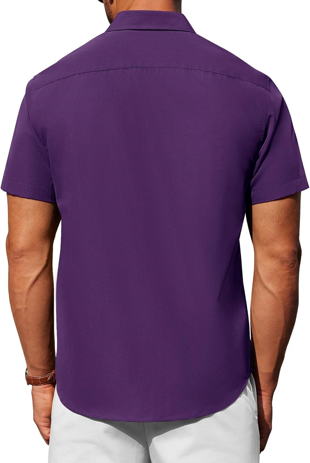 imageAlimens amp Gentle Mens Short Sleeve Dress Shirts Wrinkle Free Untucked Casual Button Down ShirtDark Purple