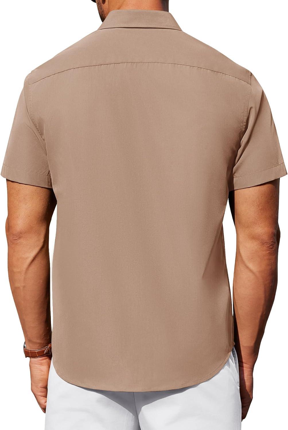 imageAlimens amp Gentle Mens Short Sleeve Dress Shirts Wrinkle Free Untucked Casual Button Down ShirtKhaki