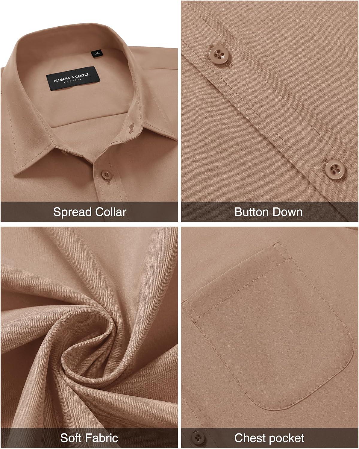 imageAlimens amp Gentle Mens Short Sleeve Dress Shirts Wrinkle Free Untucked Casual Button Down ShirtKhaki