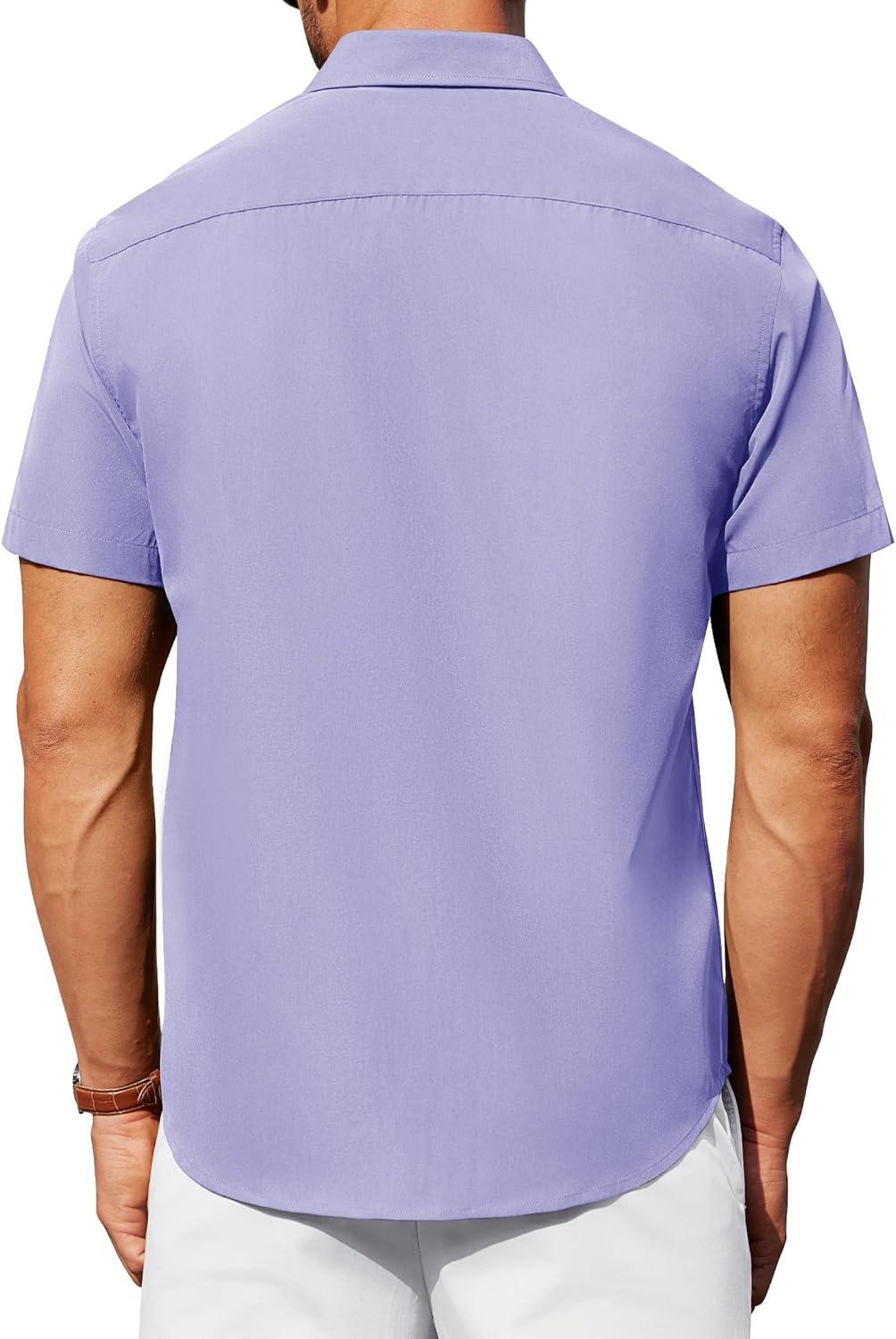 imageAlimens amp Gentle Mens Short Sleeve Dress Shirts Wrinkle Free Untucked Casual Button Down ShirtLight Purple