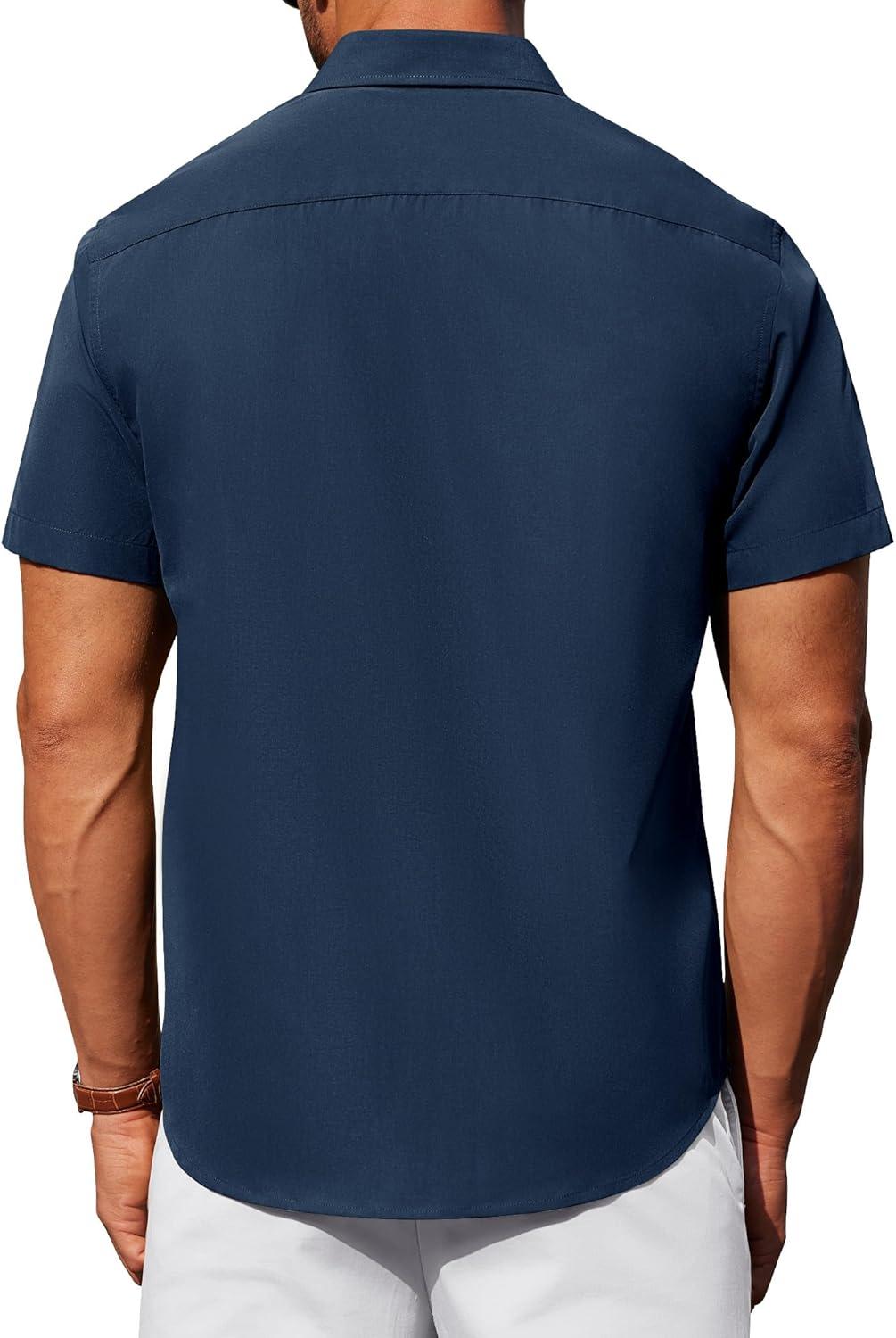 imageAlimens amp Gentle Mens Short Sleeve Dress Shirts Wrinkle Free Untucked Casual Button Down ShirtNavy Blue
