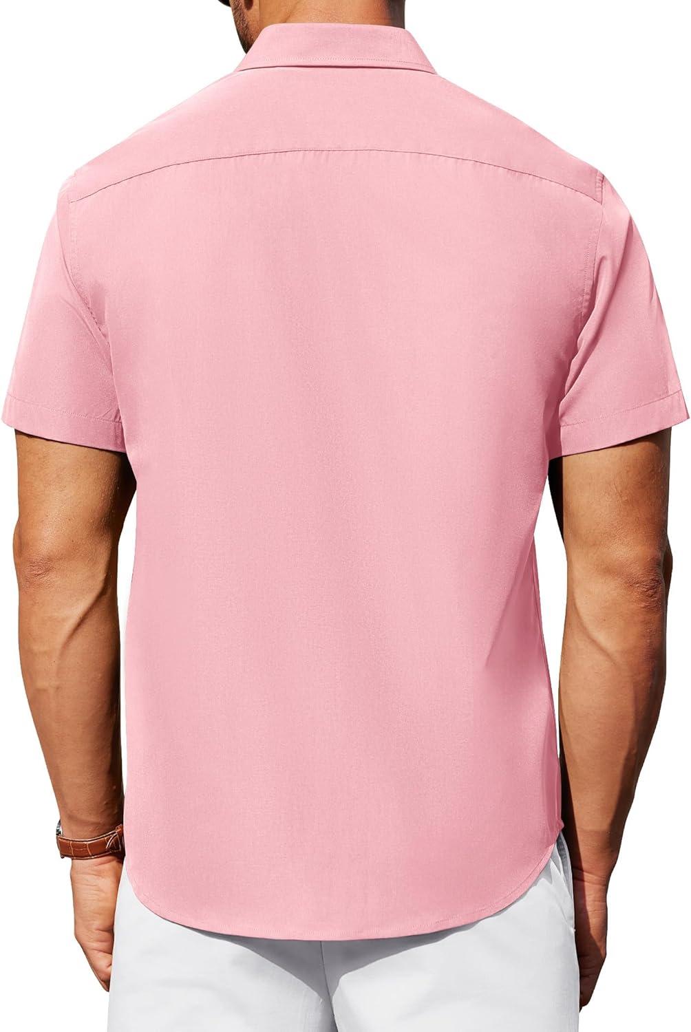 imageAlimens amp Gentle Mens Short Sleeve Dress Shirts Wrinkle Free Untucked Casual Button Down ShirtPink