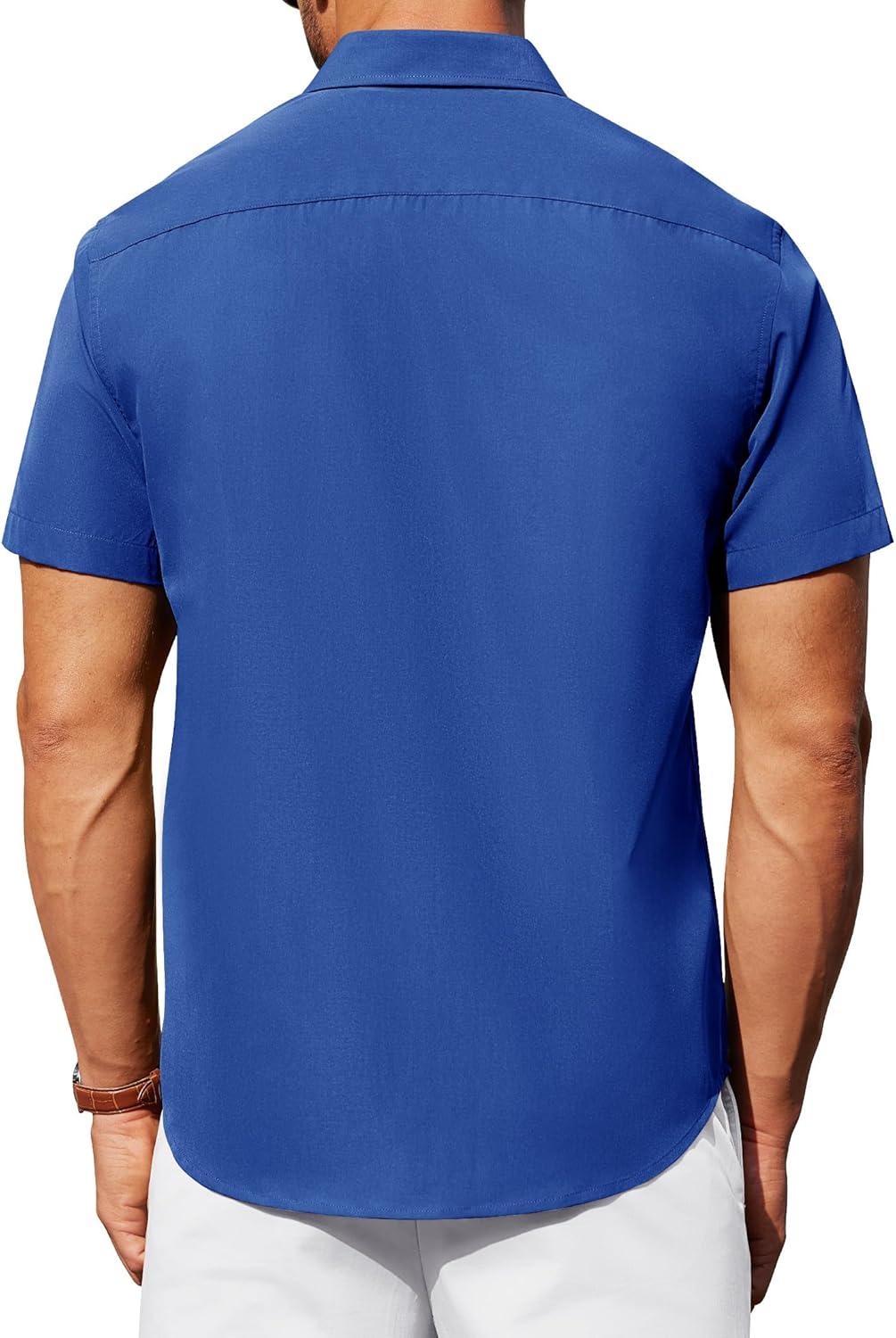 imageAlimens amp Gentle Mens Short Sleeve Dress Shirts Wrinkle Free Untucked Casual Button Down ShirtRoyal Blue