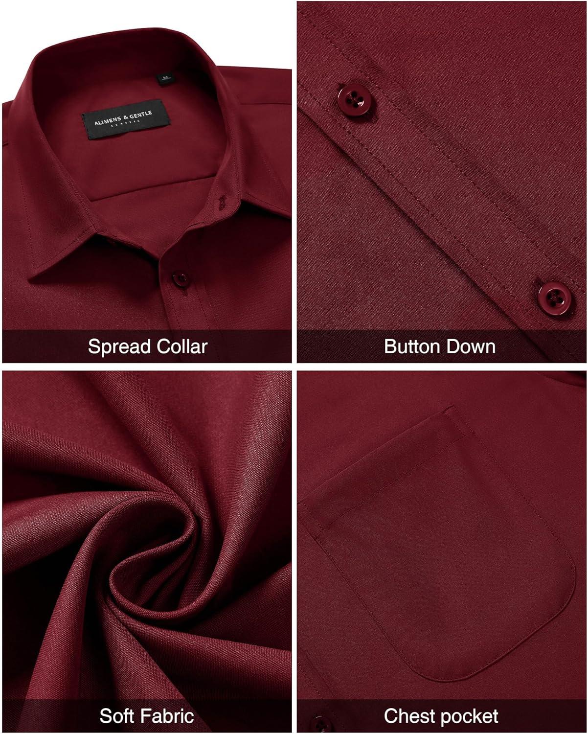 imageAlimens amp Gentle Mens Short Sleeve Dress Shirts Wrinkle Free Untucked Casual Button Down ShirtWine Red